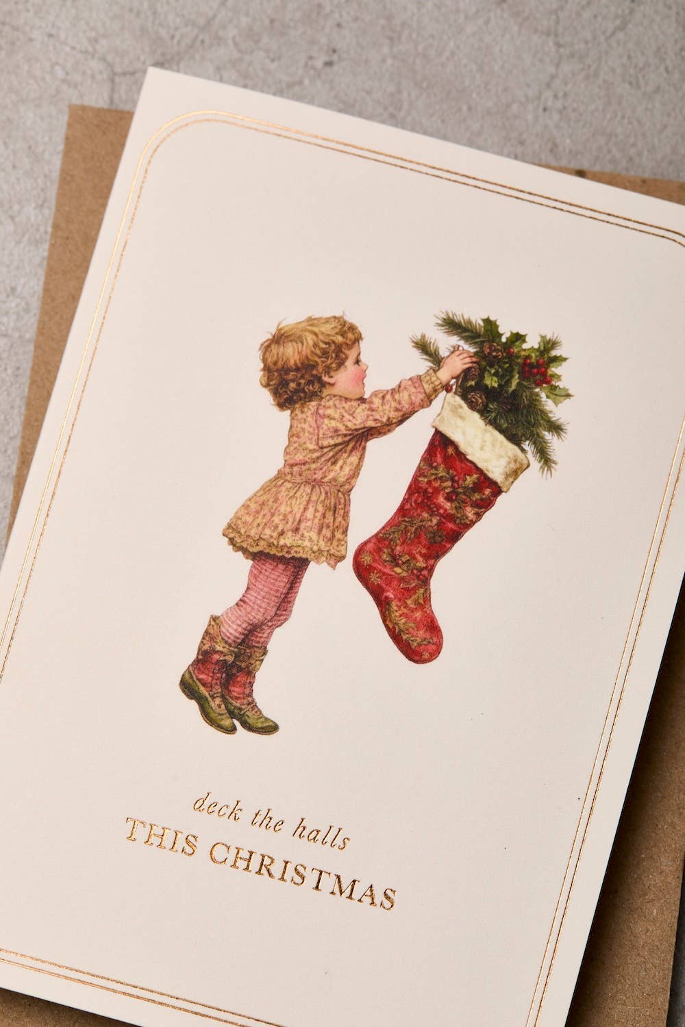 Vintage Stocking Christmas Card by Kate Leamon