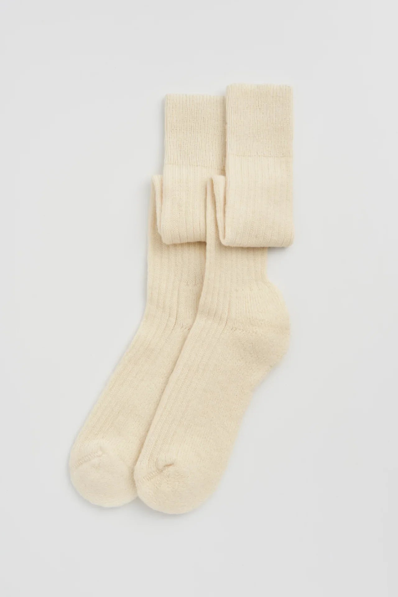 Evam Eva premium ribbed wool socks in natural beige, minimal style on white background