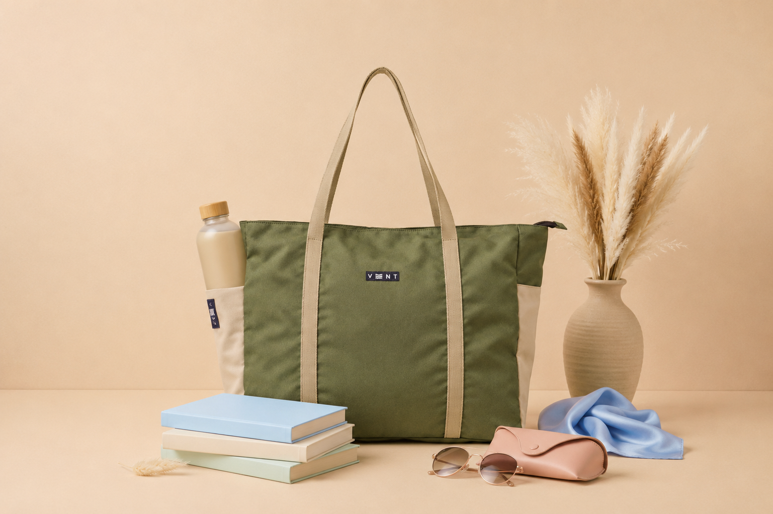 Large Zipped Shopper Bag - Recycled Ocean Plastic - Green
