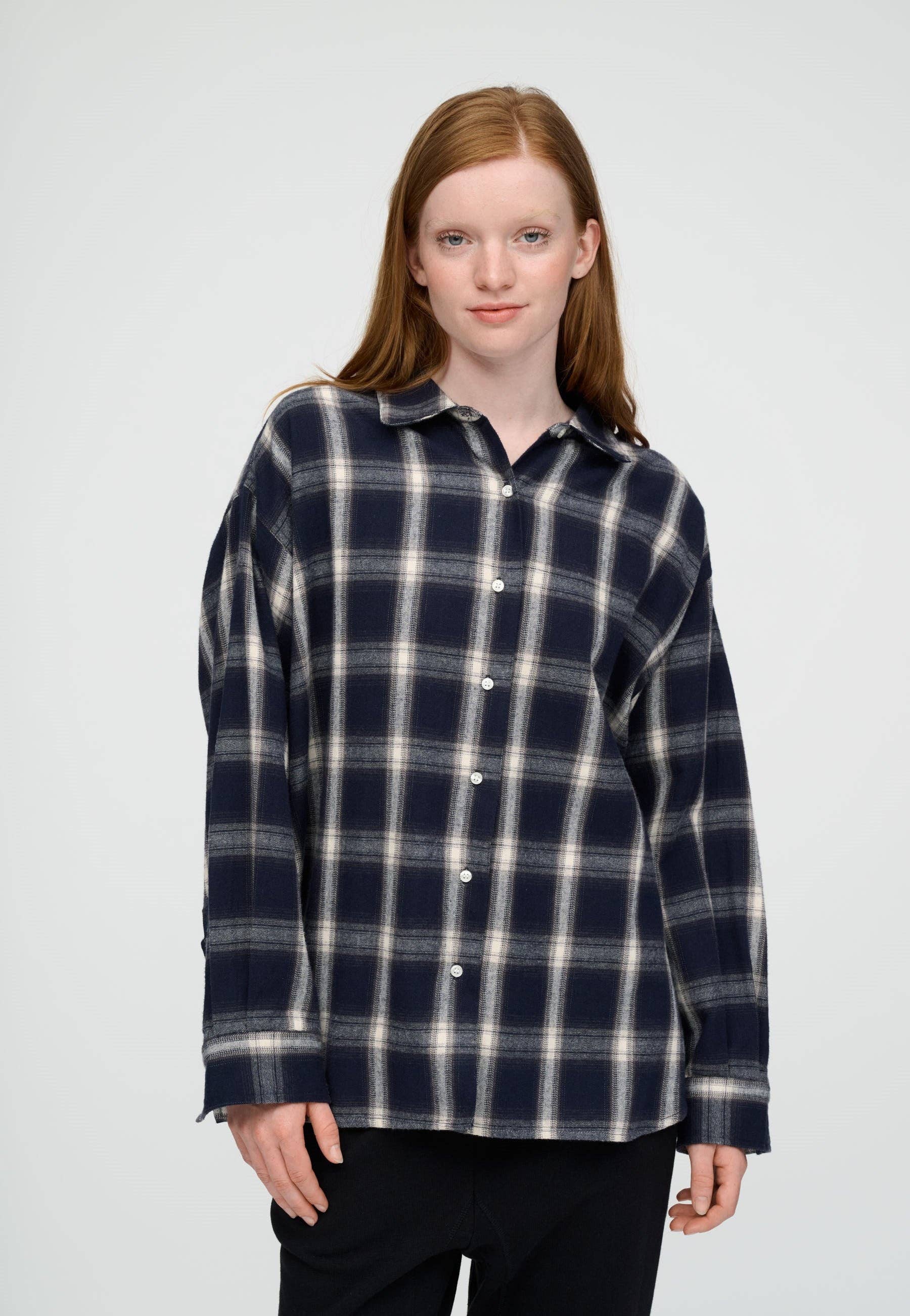 Two shirt check: Dark navy / grey / ecru / S