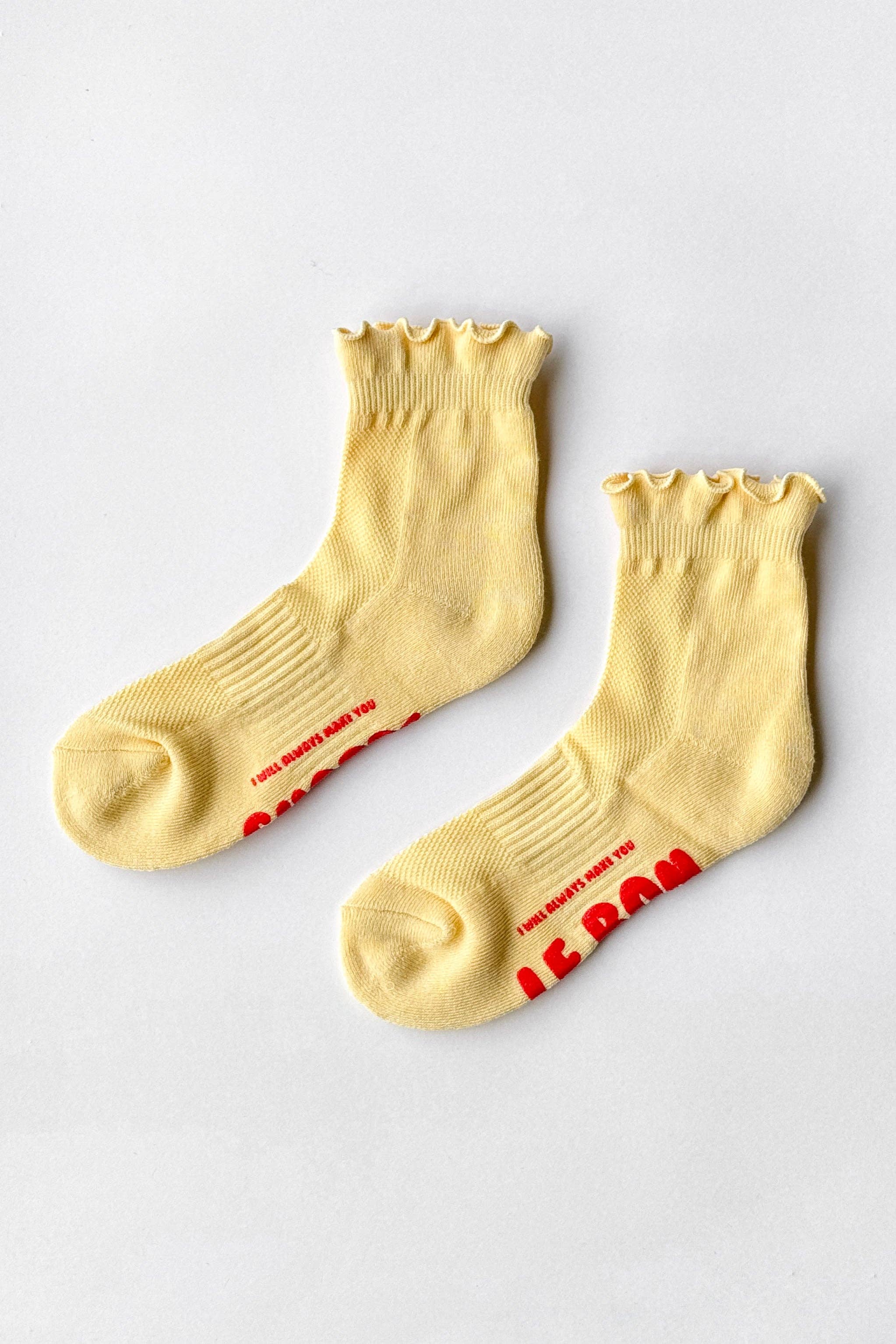 Ruffled Hugger Crew Socks Banana Cream/ Red - Le Bon Shoppe