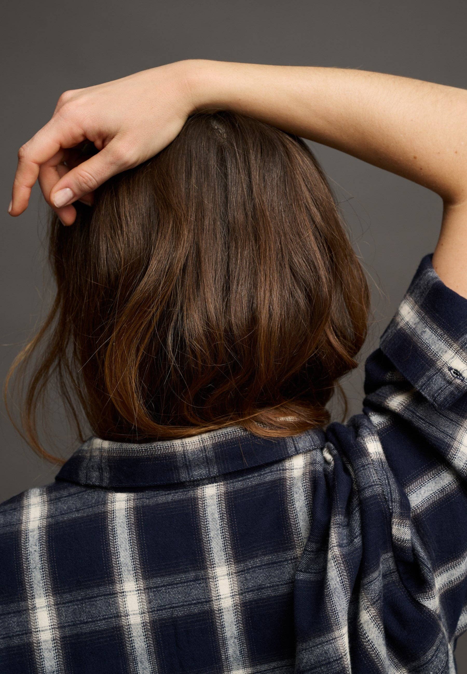 Floret shirtdress check: Dark navy / grey / ecru / M