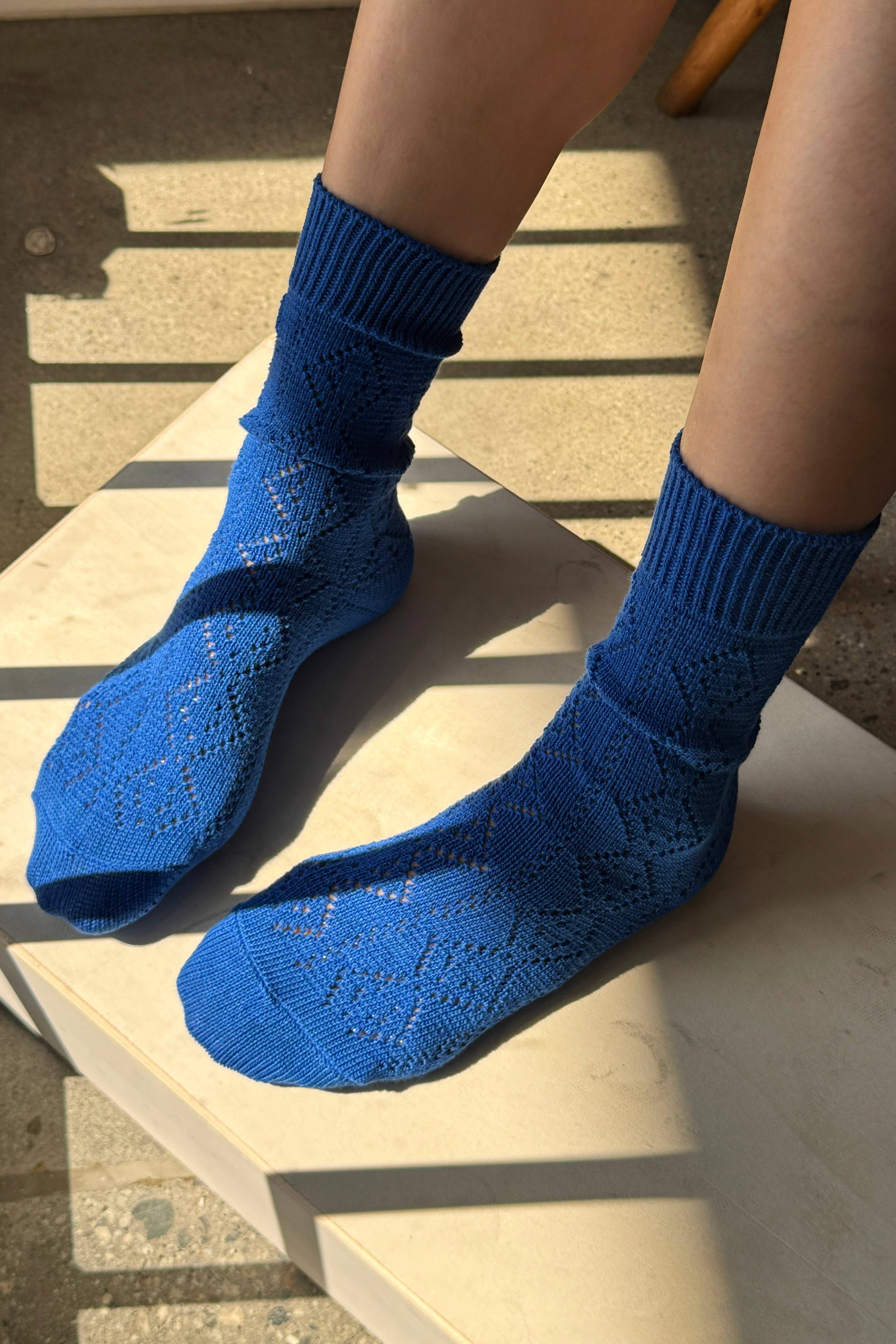 Modal Eyelet Socks (wholesale): Cobalt