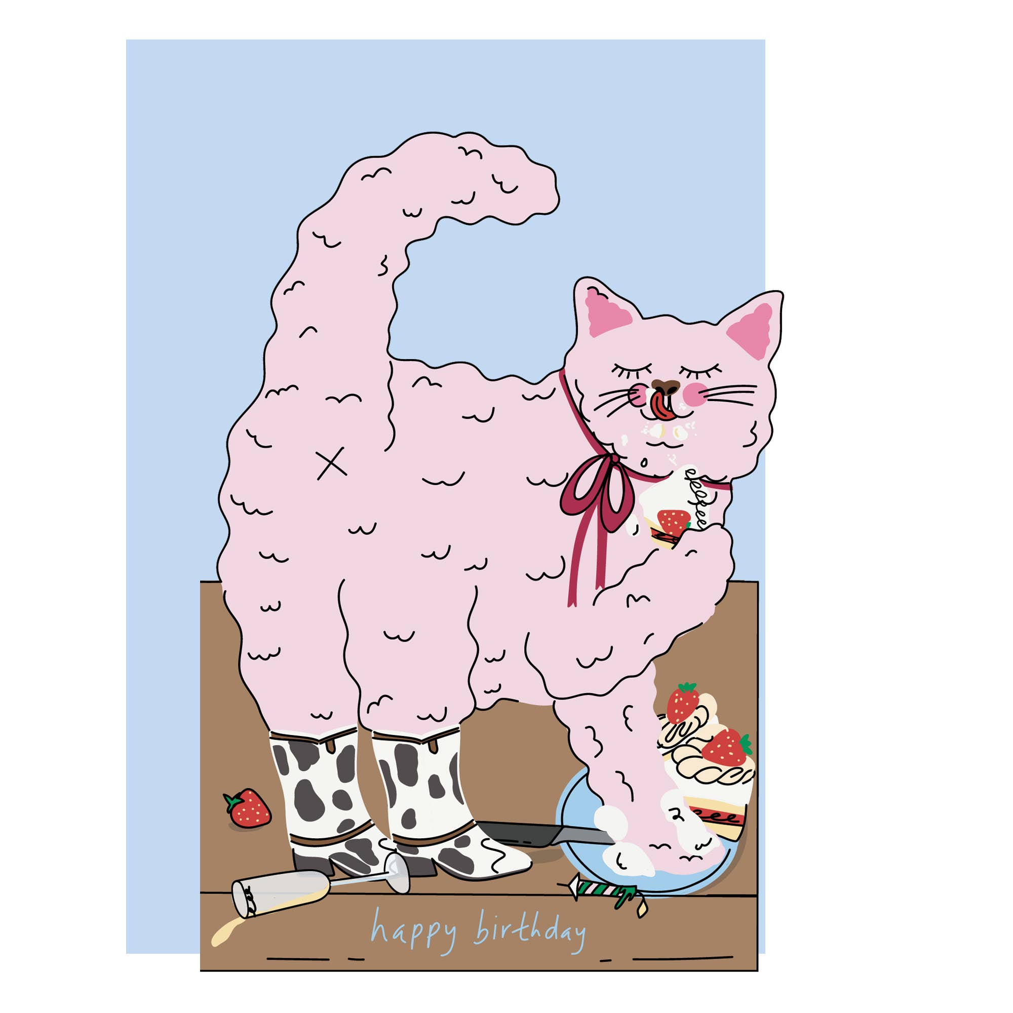 Hey cat cake, die cut birthday card for her