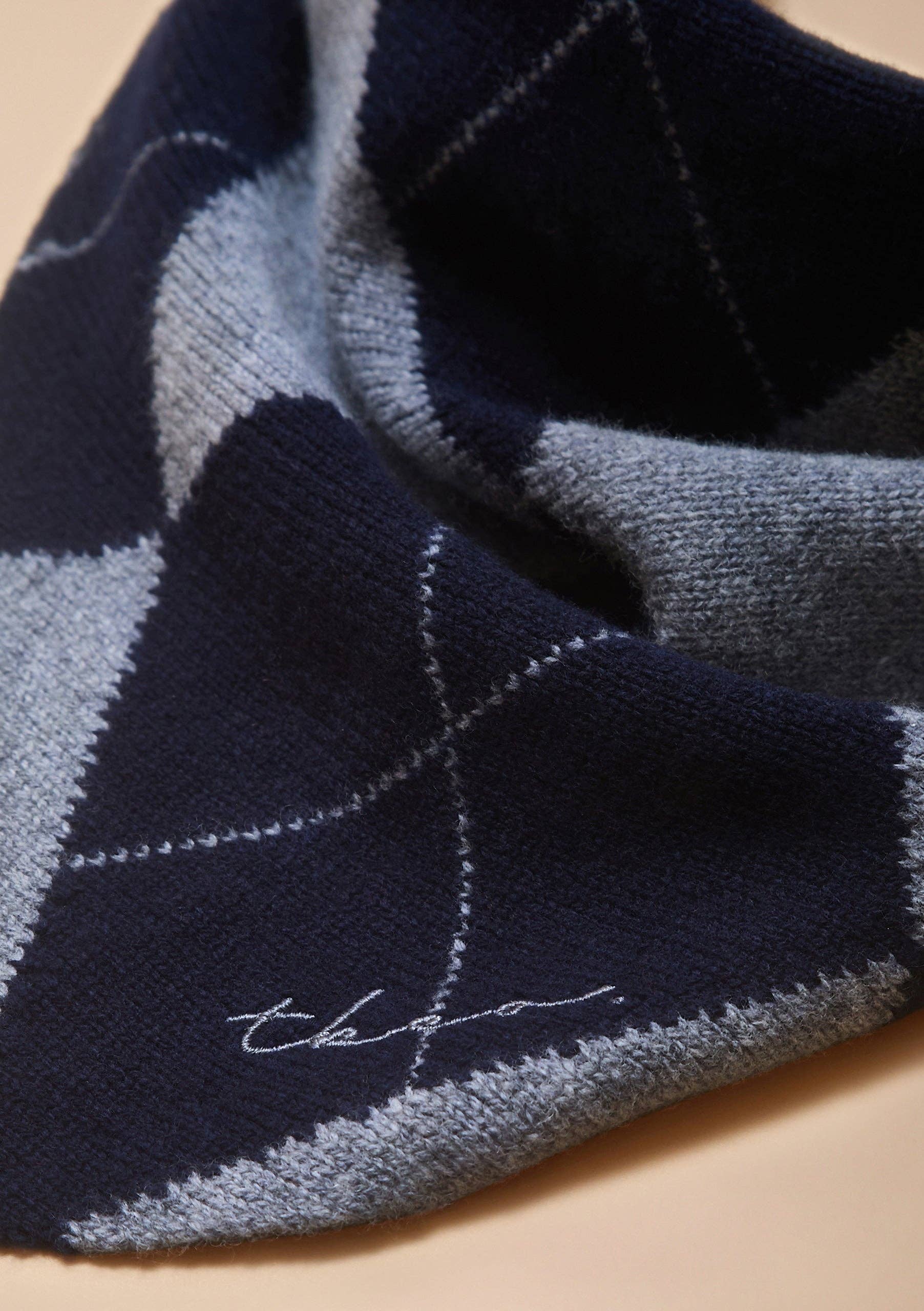 TBCo Merino Wool Triangle Scarf in Navy Argyle