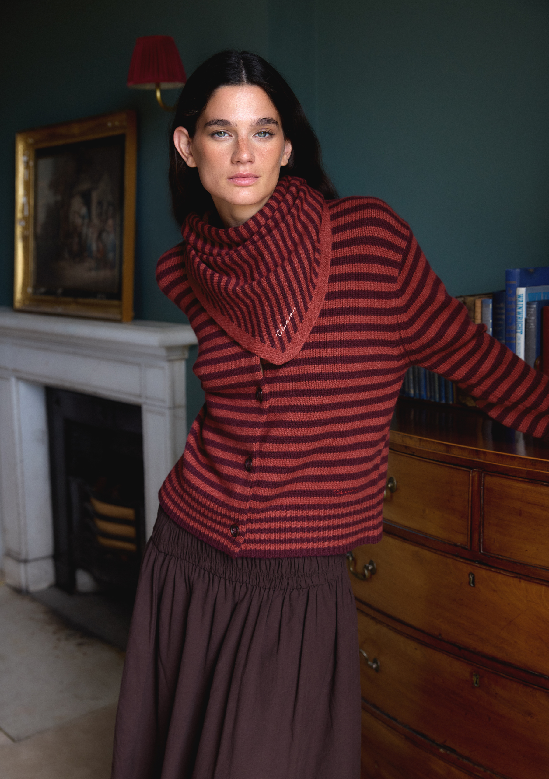 TBCo Merino Wool Triangle Scarf in Berry Stripe