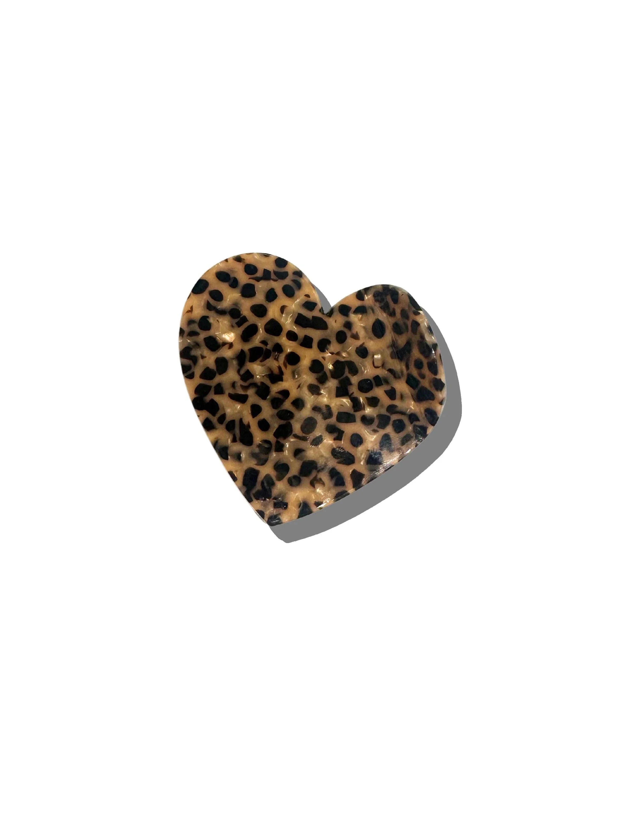 Lele Sadoughi heart-shaped hair clip, acetate, leopard print, brown and black