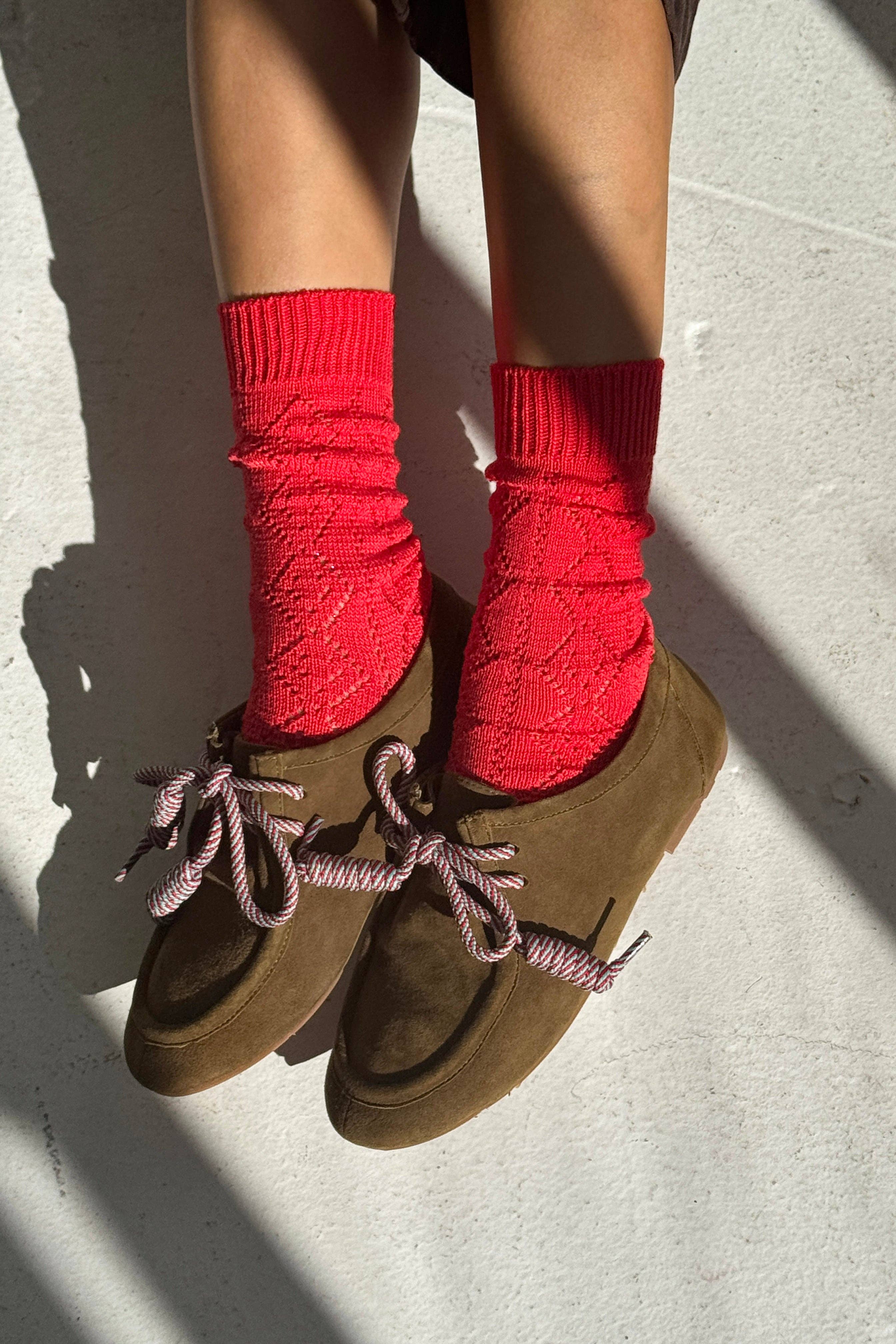 Modal Eyelet Socks (wholesale): Brown