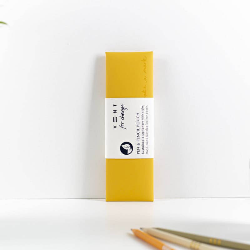 Handmade Pen/ Pencil Pouch Recycled Leather - Yellow