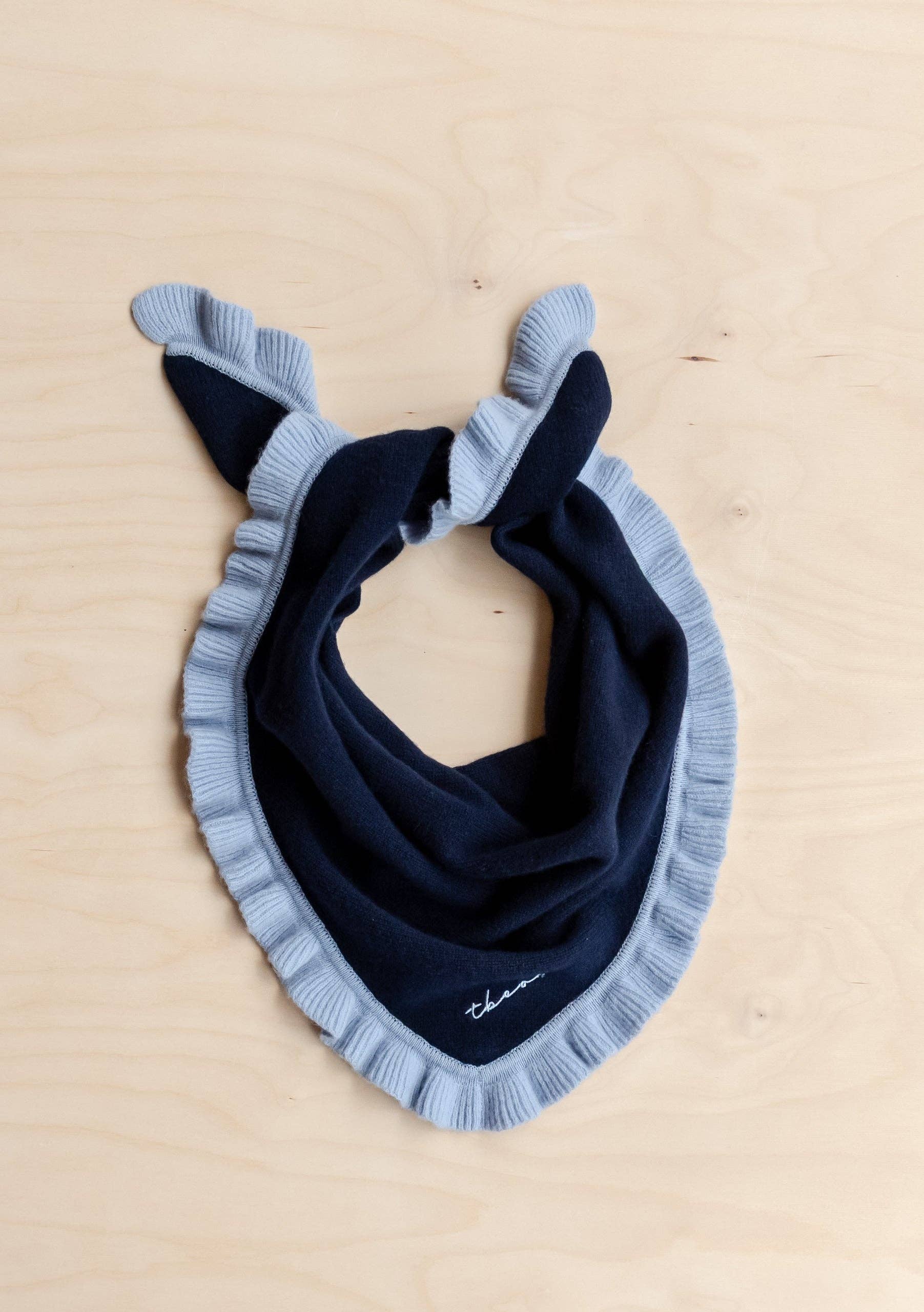 Merino Wool Triangle Scarf in Navy Ruffle - TBCo