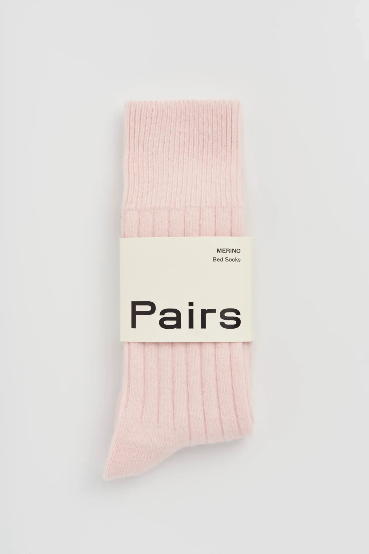 Pairs Merino bed socks in soft pink, ribbed knit, premium wool blend.