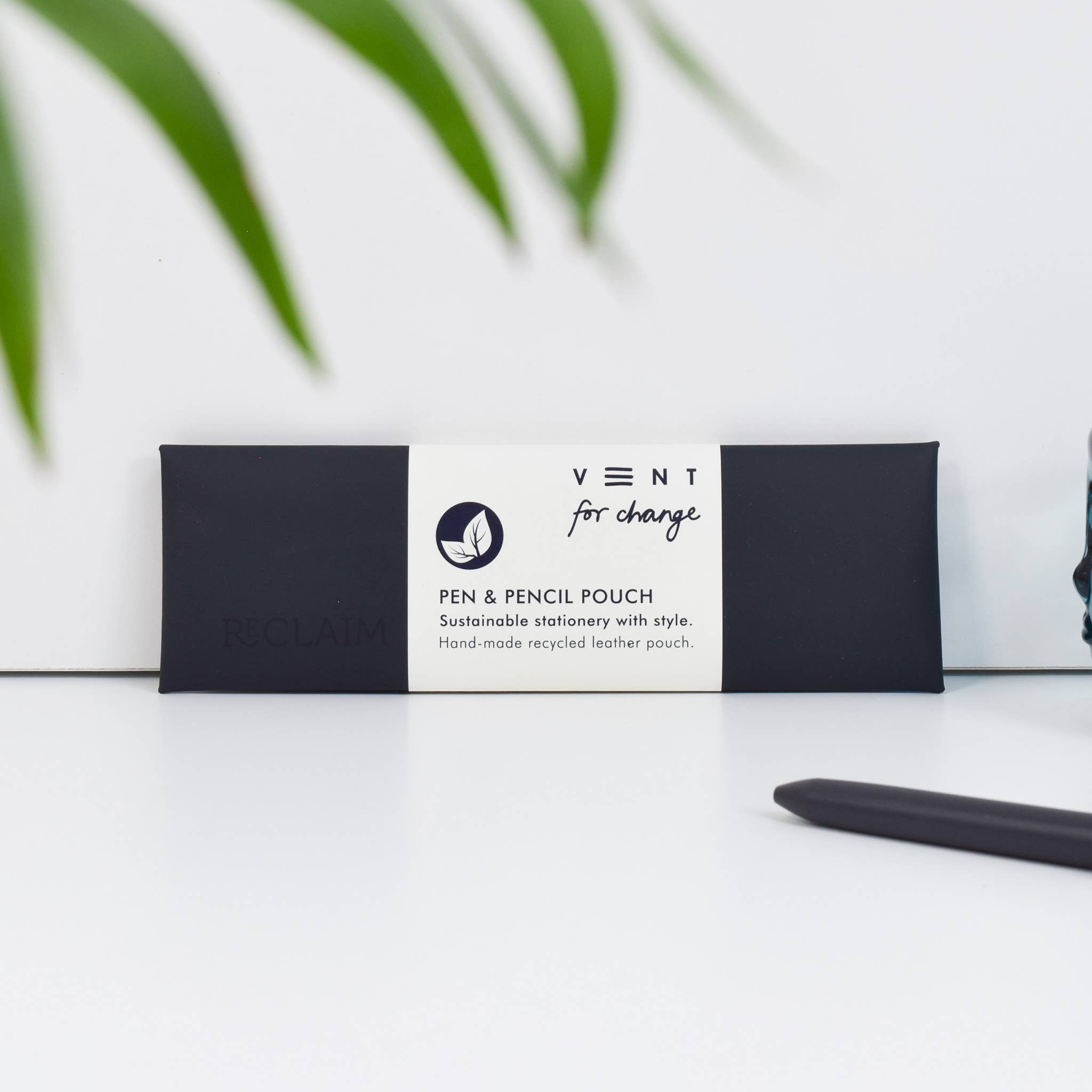 Recycled Leather Pen & Pencil Pouch | Handmade Black Case