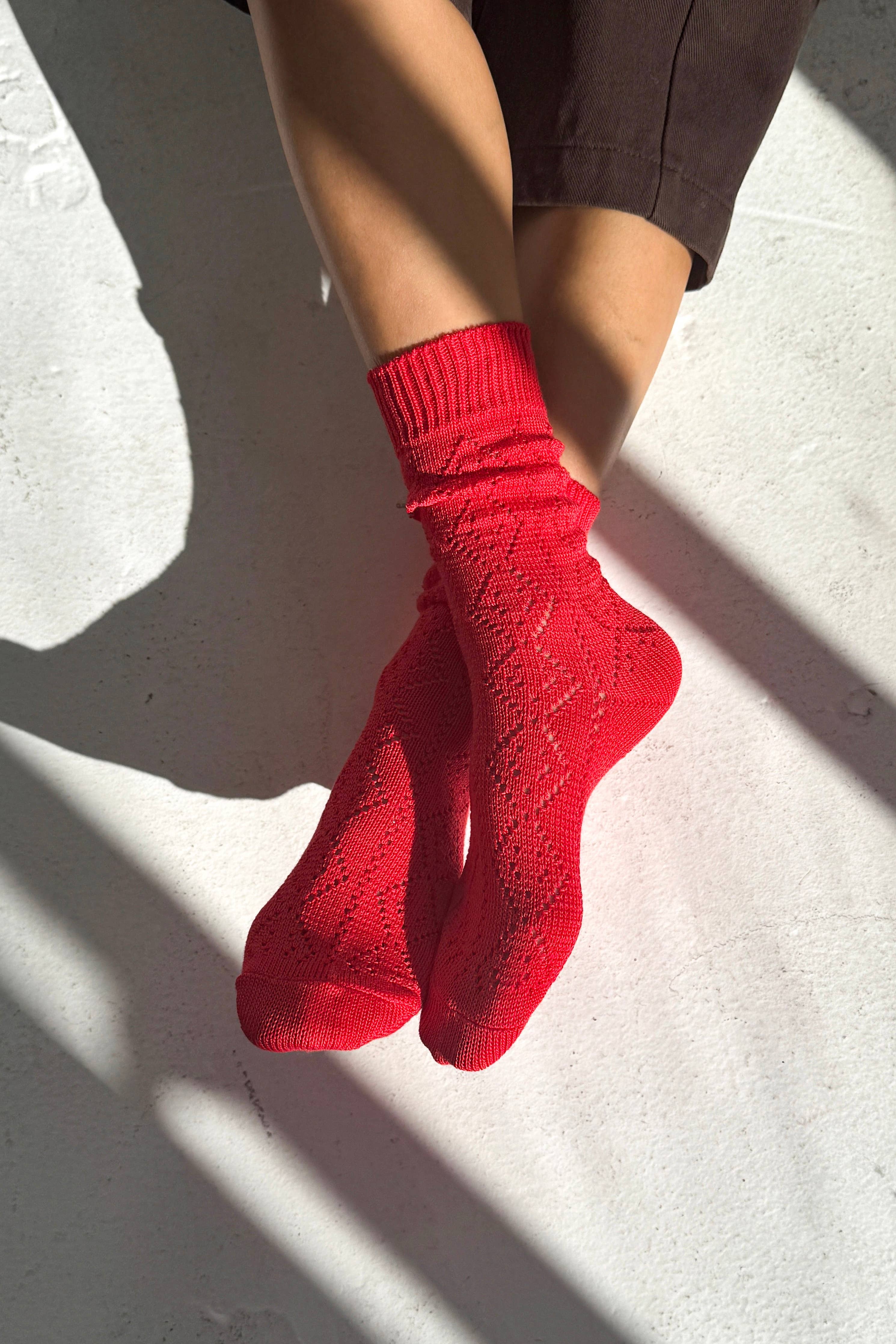 Modal Eyelet Socks (wholesale): Brown