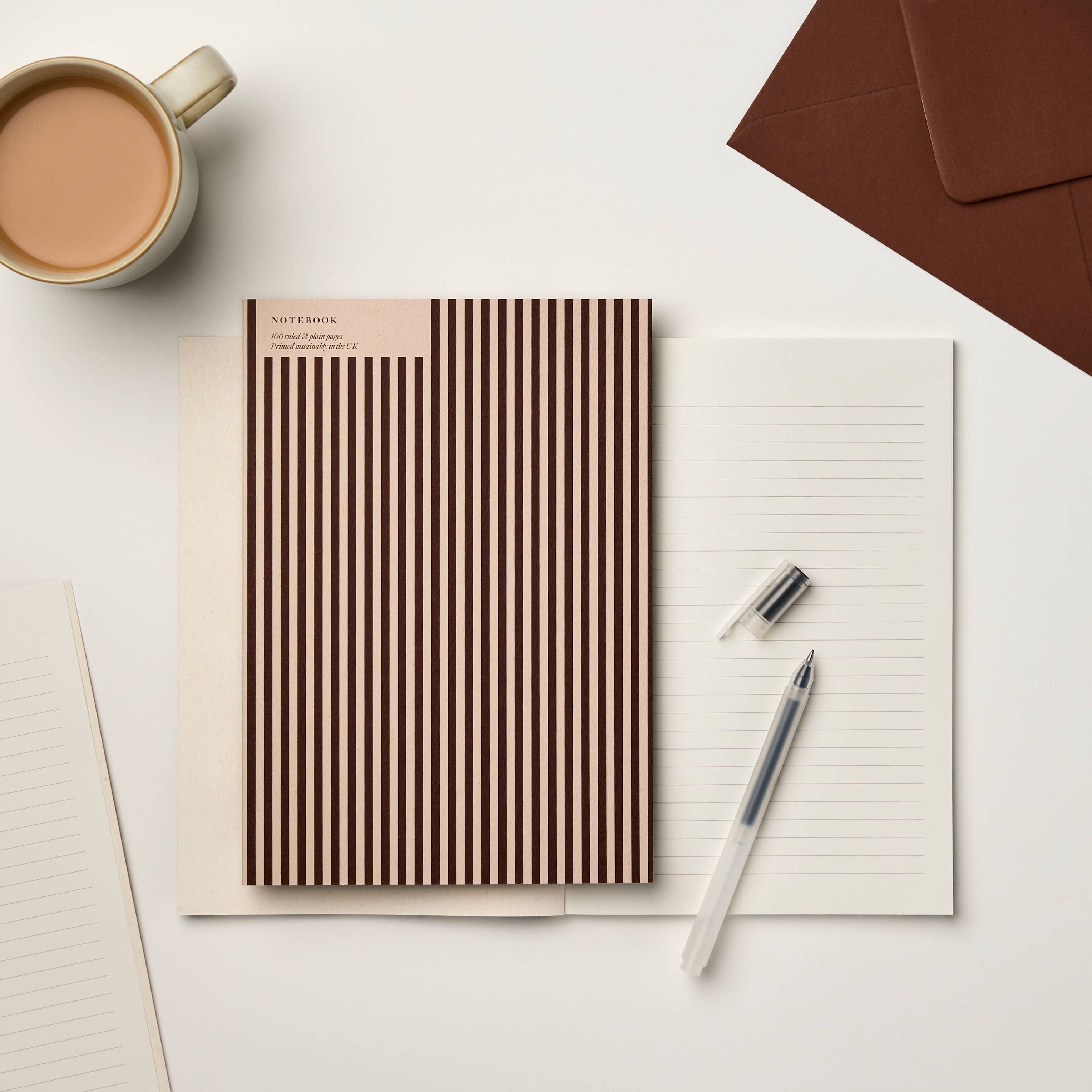 A5 Ruled + Plain Burgundy/Russet Stripe Notebook