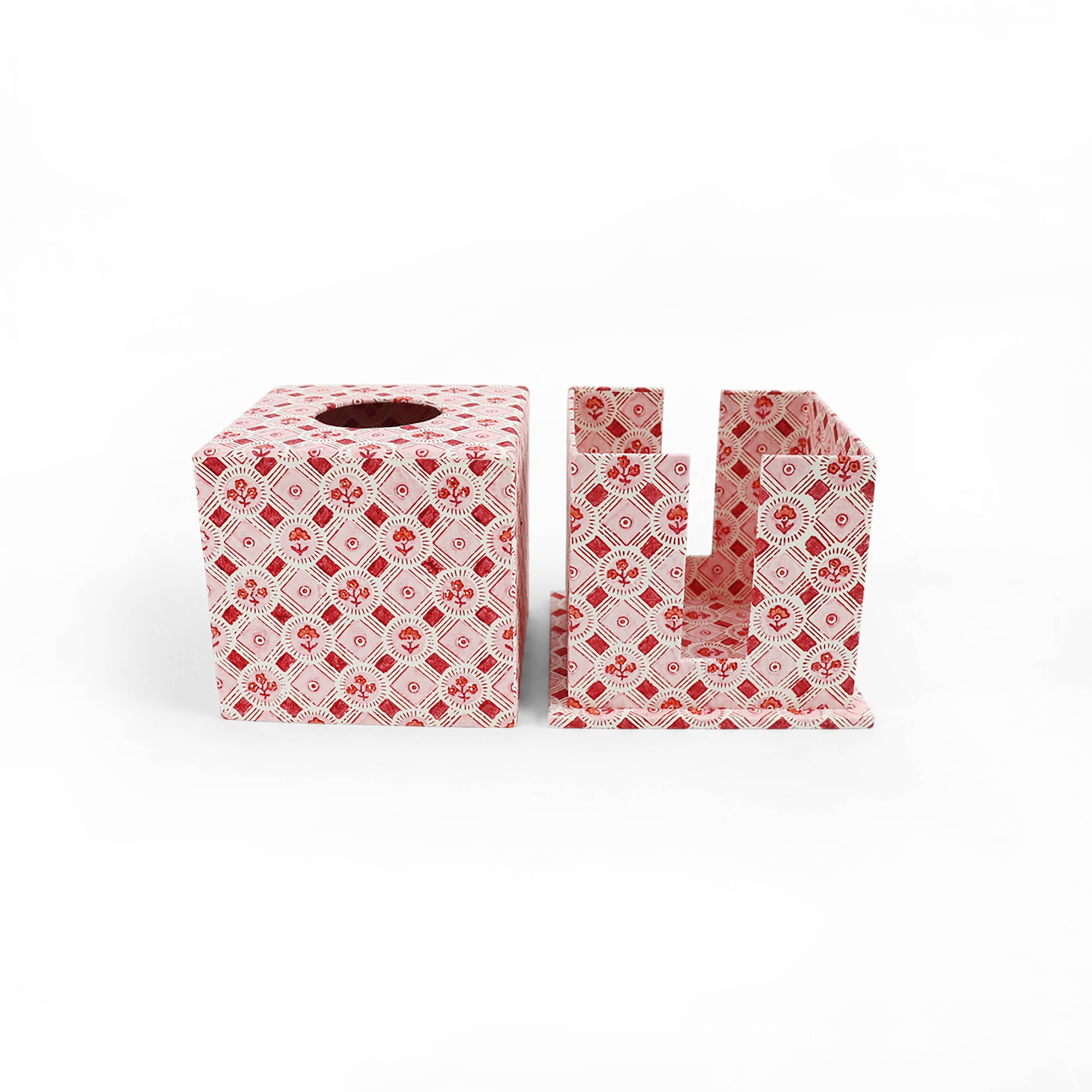 BLOCK PRINTED TISSUE BOX - HOLIDAY EDIT SPRING BLOOM RED