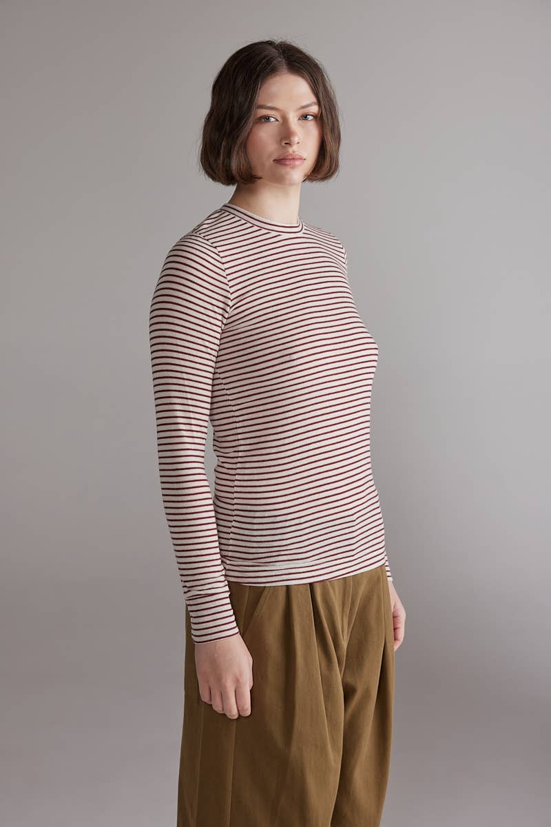 Amente Stripe Knit Top — Cream & Wine