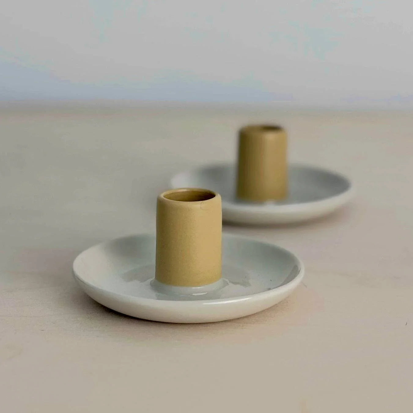 Kana ceramic candle holders, ivory and beige, minimalist modern home decor