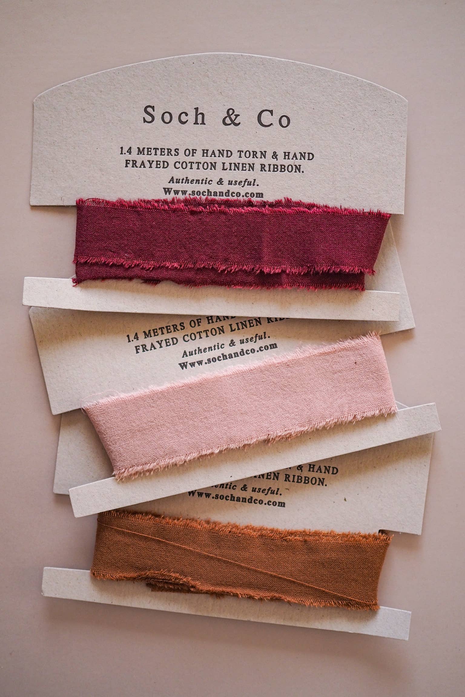 Hand frayed linen ribbon: Rust