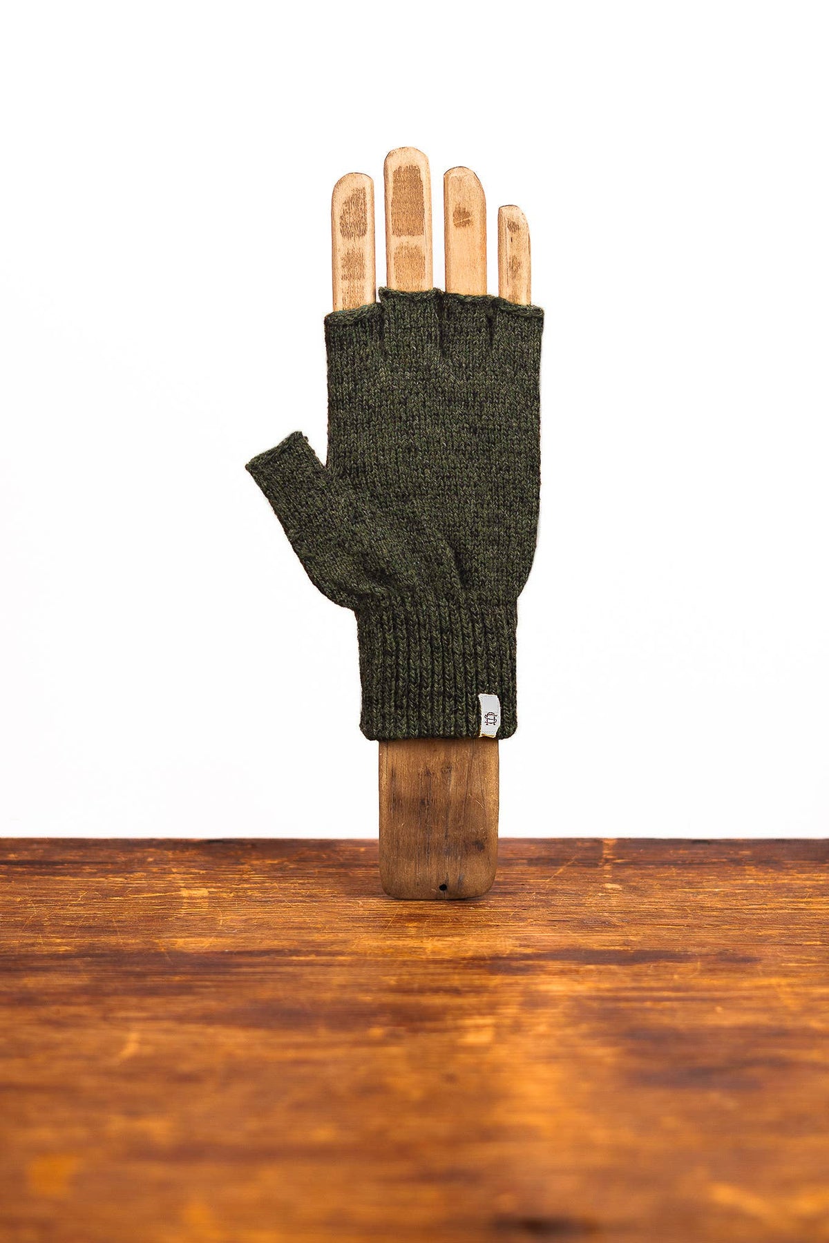 NEW Upcycled Wool Dark Melange Fingerless Ragg Gloves: Black Deer / S/M