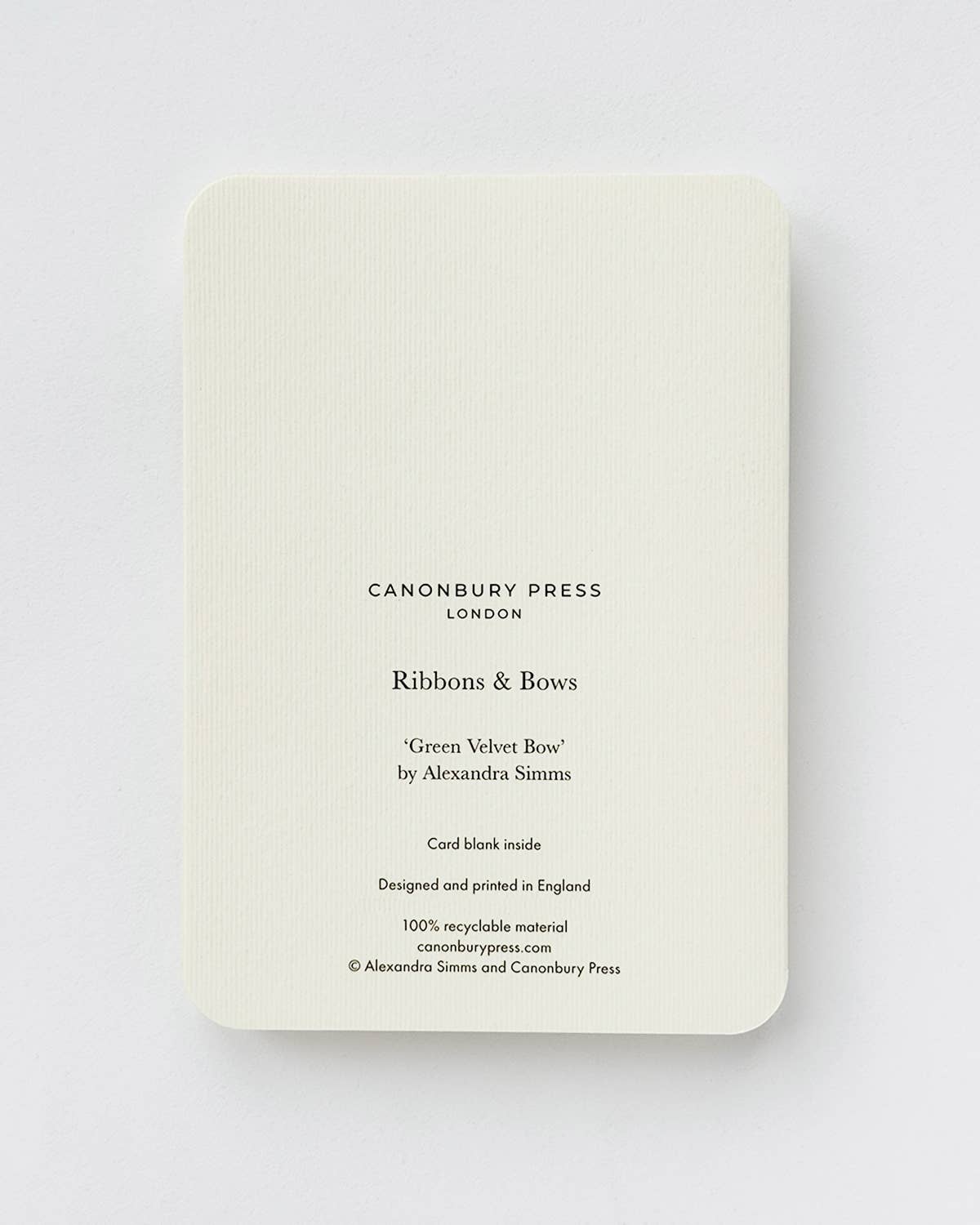 Green Velvet Bow Greeting Card by Canonbury Press