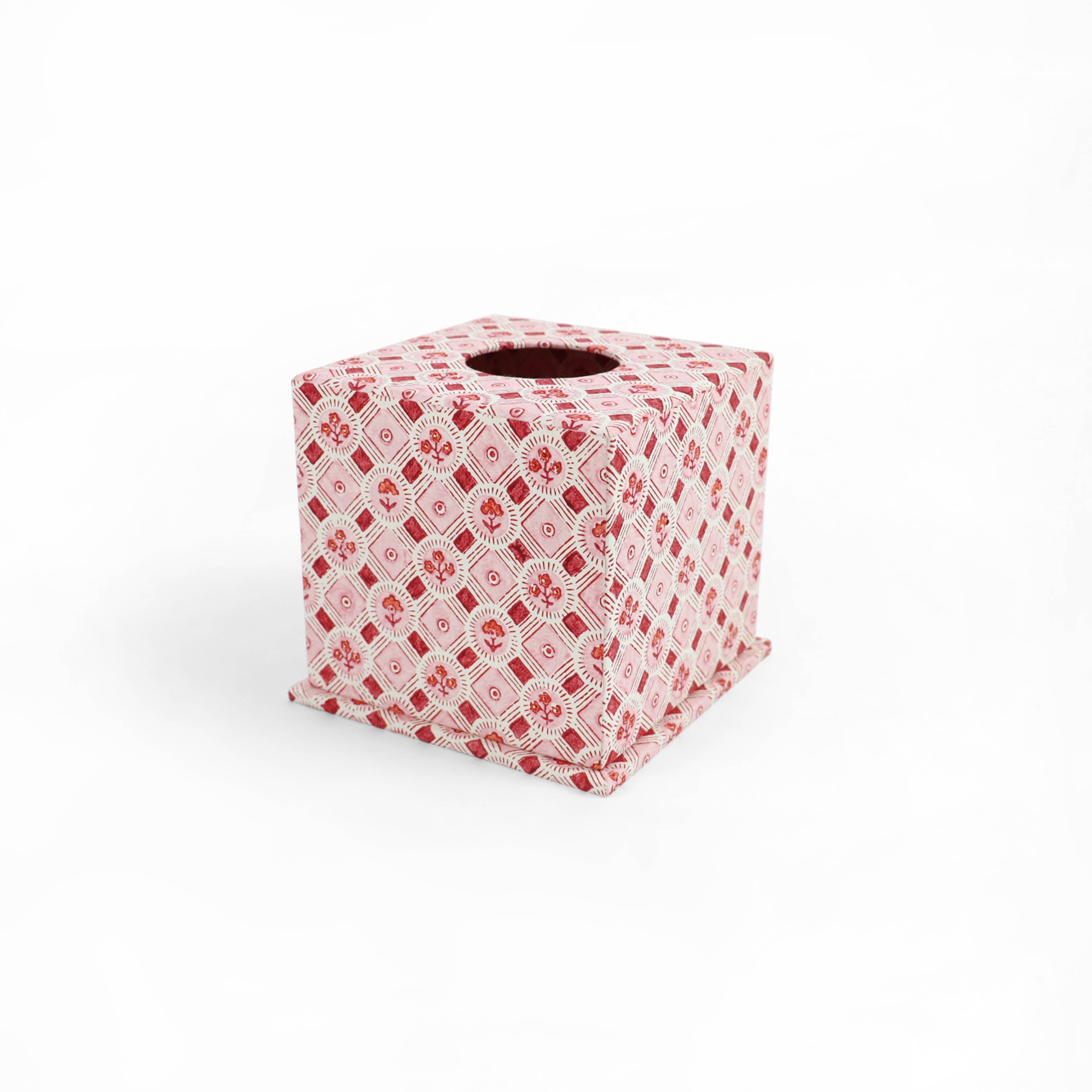 BLOCK PRINTED TISSUE BOX - HOLIDAY EDIT SPRING BLOOM RED