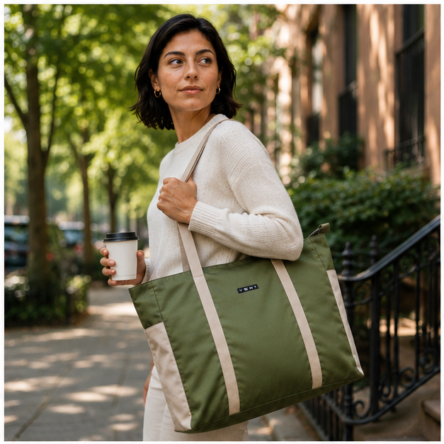 Large Zipped Shopper Bag - Recycled Ocean Plastic - Green