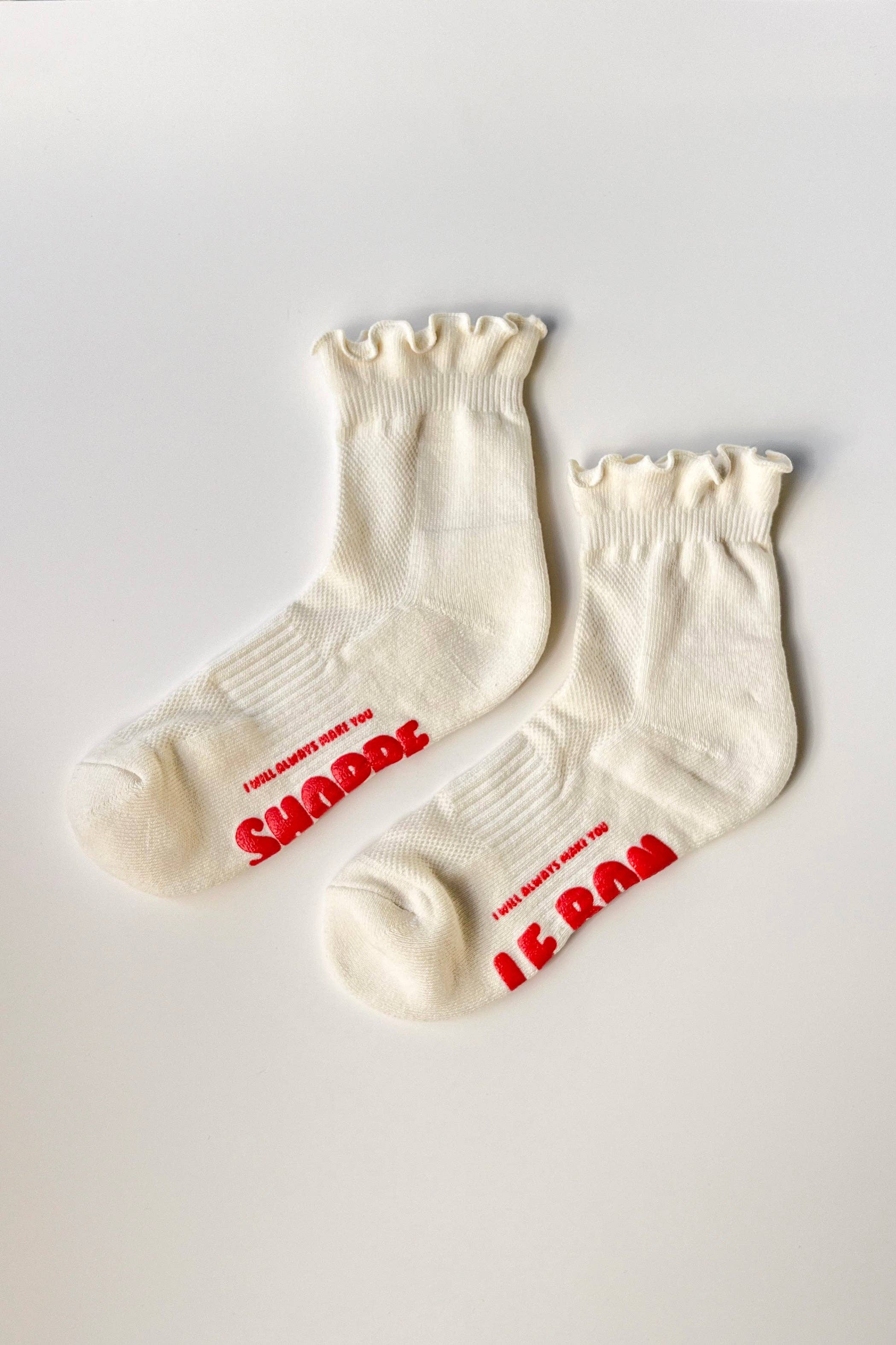 Ruffled Hugger Crew Socks Vanilla / Red - Le Bon Shoppe