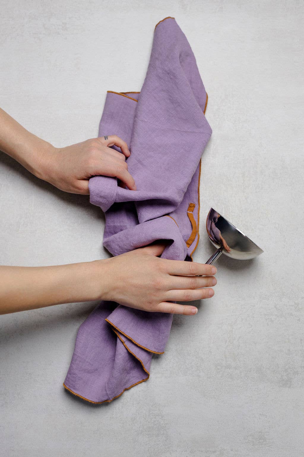 Linen Tea Towel with contrast detail / Lilac by Dodesign