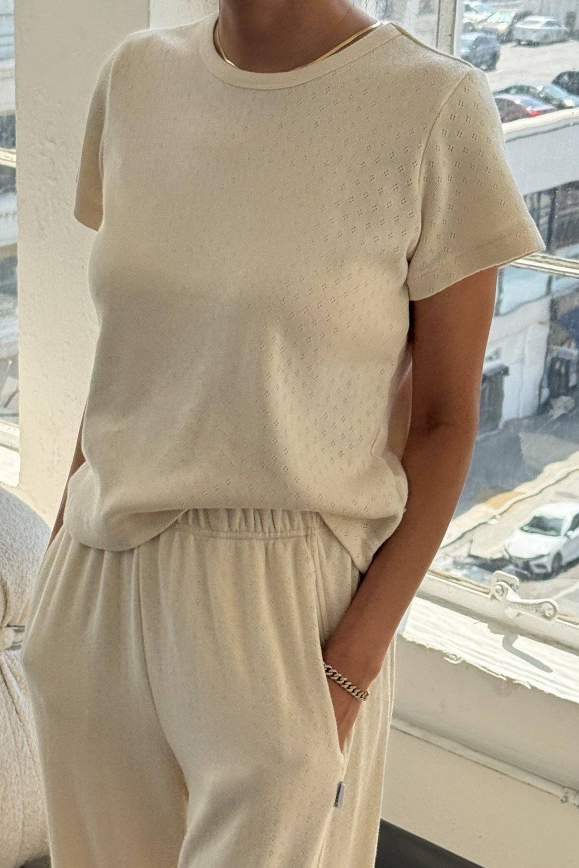 Pointelle Babe Tee Naturel - Le Bon Shoppe