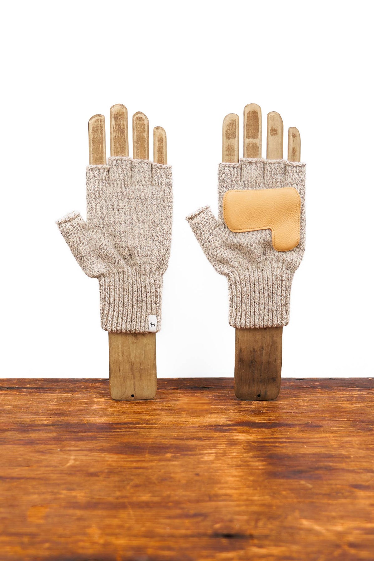 NEW Upcycled Wool Oatmeal Melange Fingerless Ragg  Gloves: No Deer / S/M