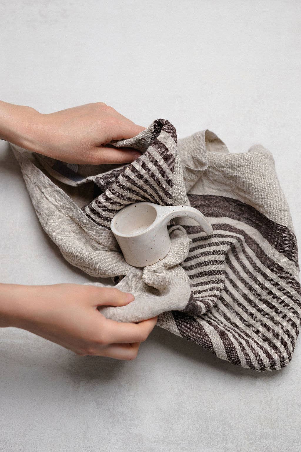 Linen Tea Towel / Mocha brown striped by Dodesign