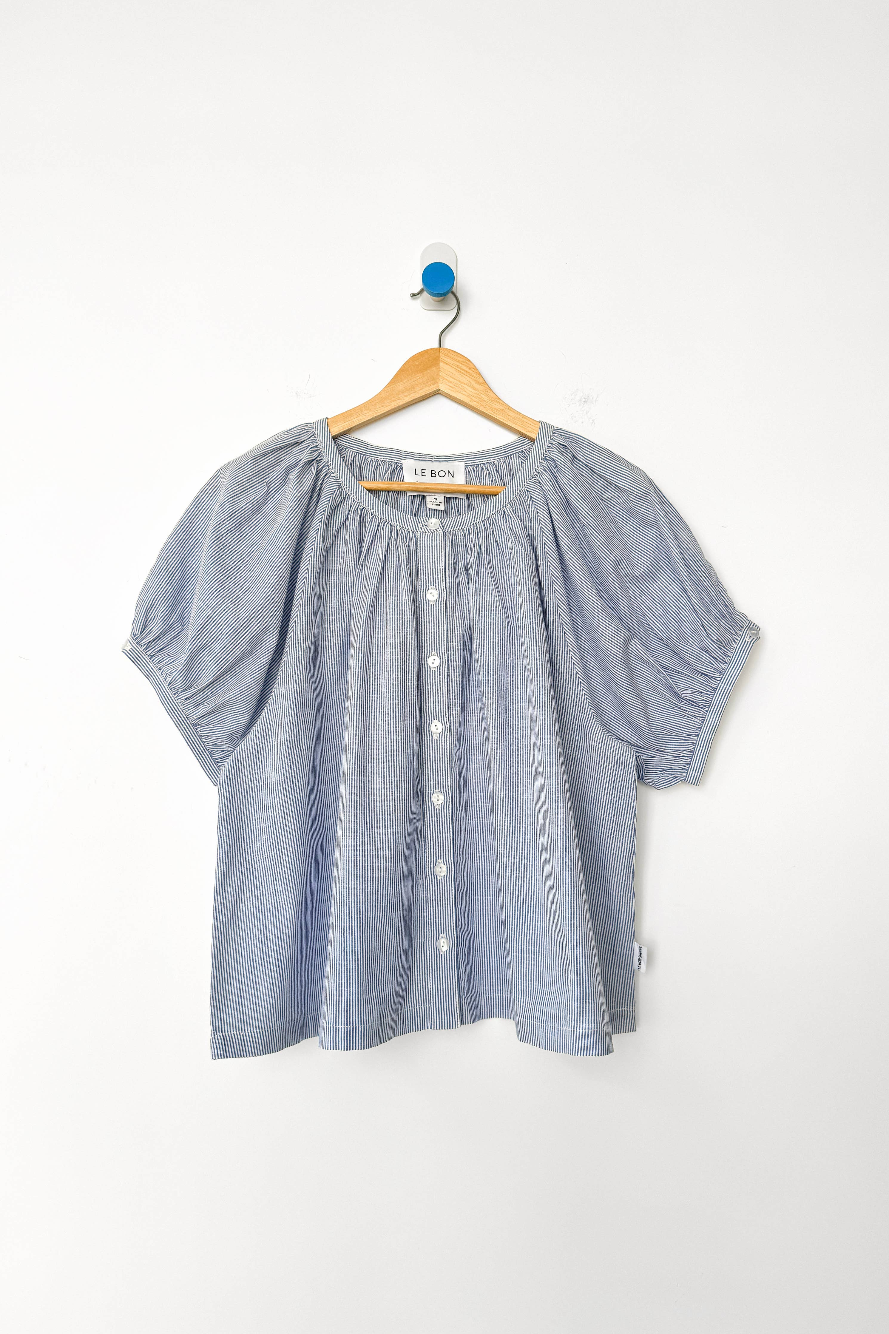 Emily Short Sleeve Top in Blue Stripe — Le Bon Shoppe