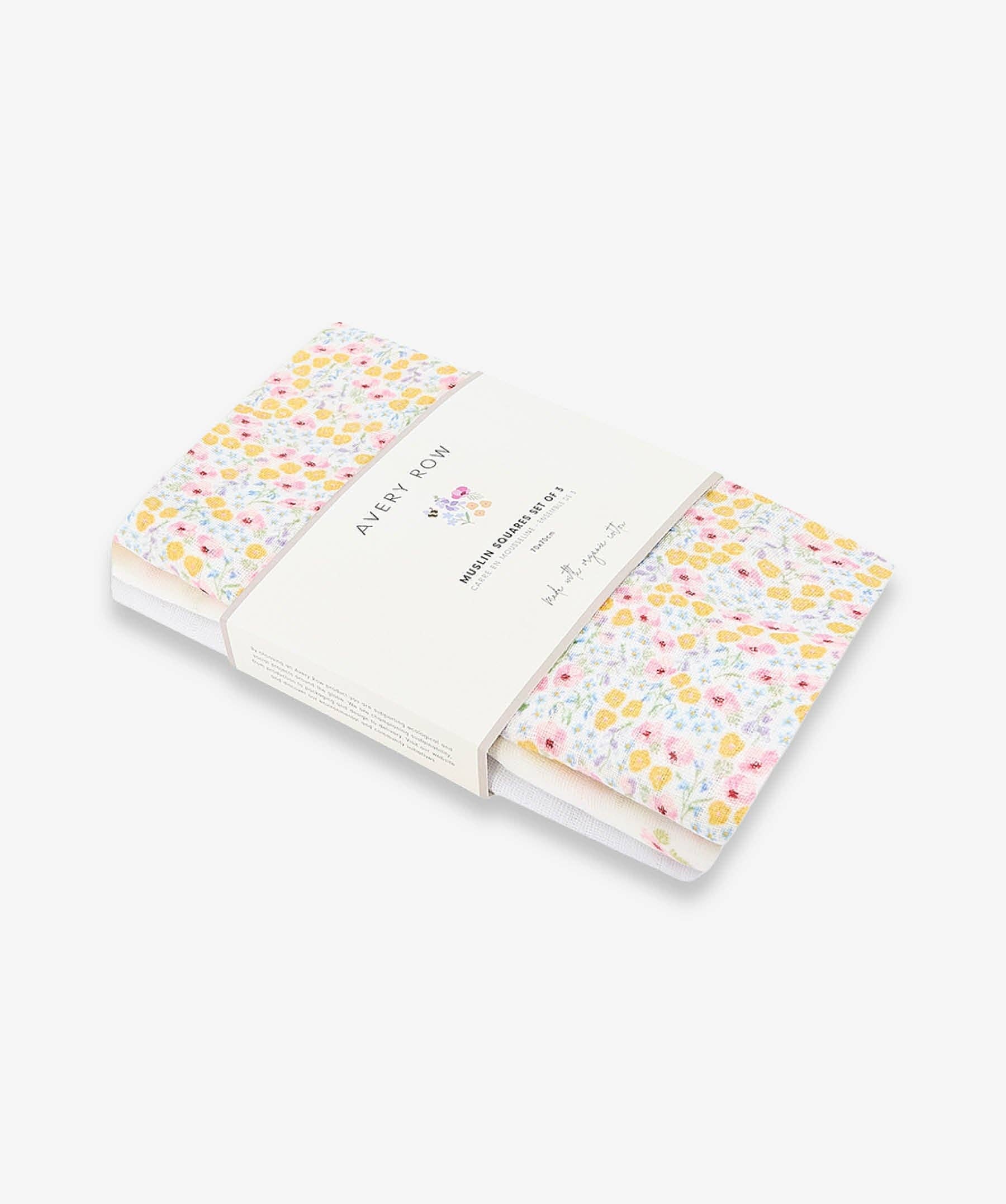 Avery Row Organic Baby Muslins, Set of 3 - Wildflower Garden