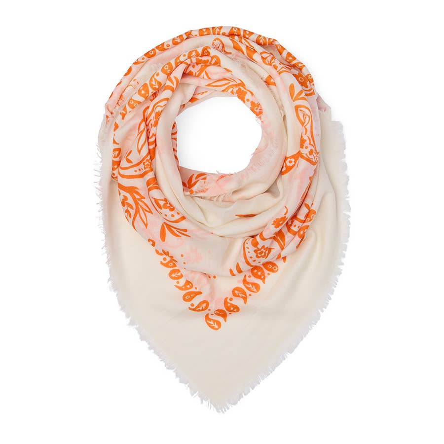 Printed XL Cashmere Bandana - Orange/White: Blue