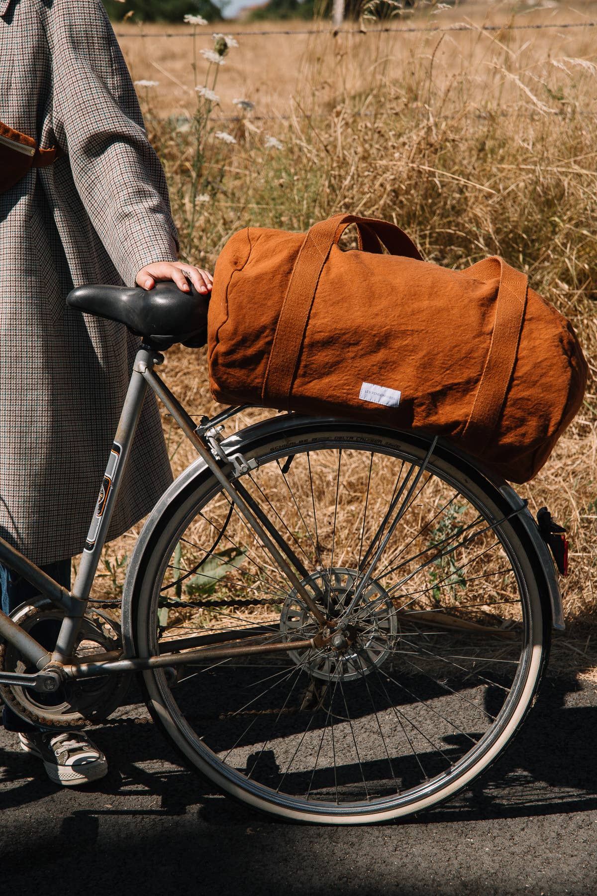 Caramel brown organic cotton canvas bowling bag