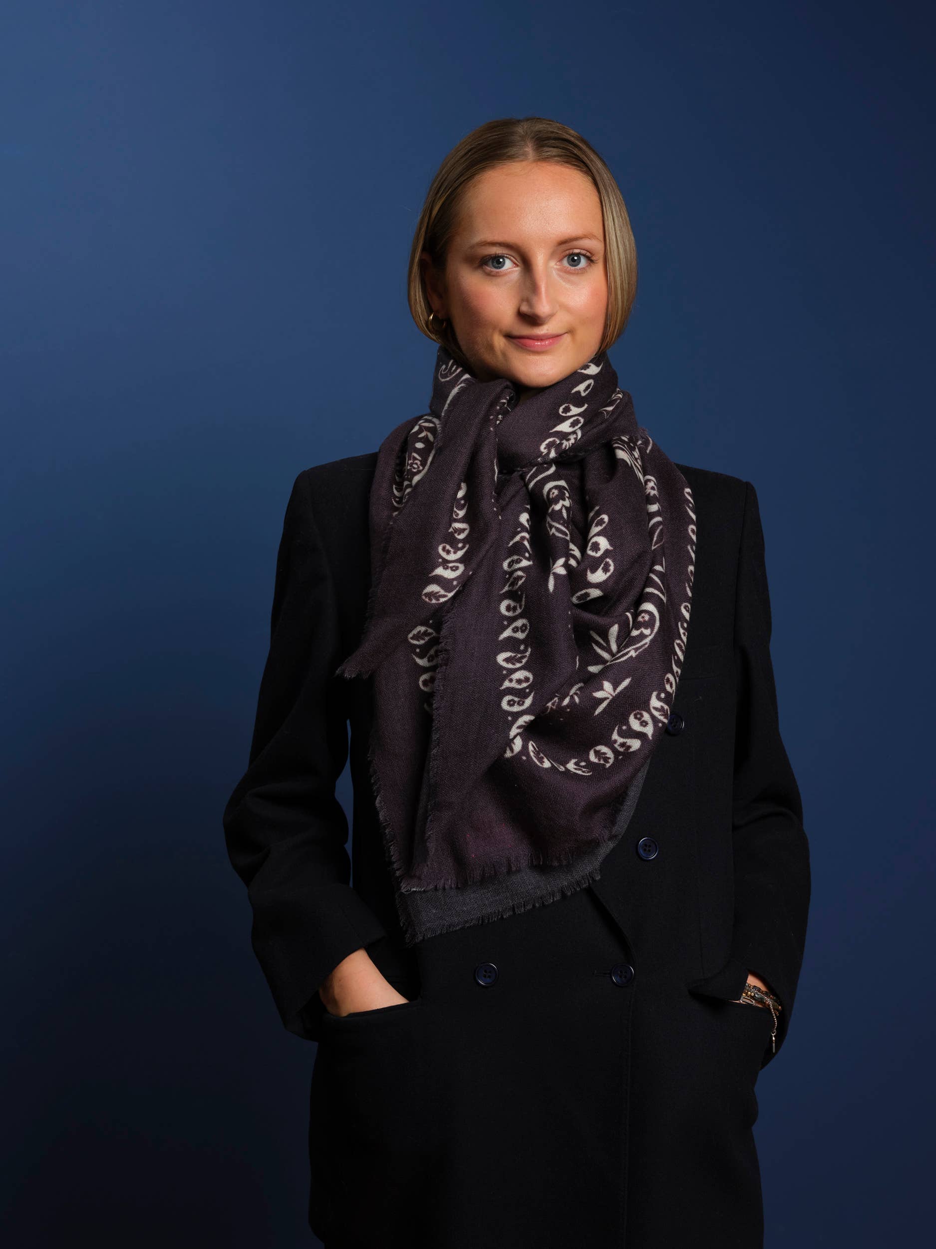 Printed XL Cashmere Bandana - Navy - Somerville Scarves