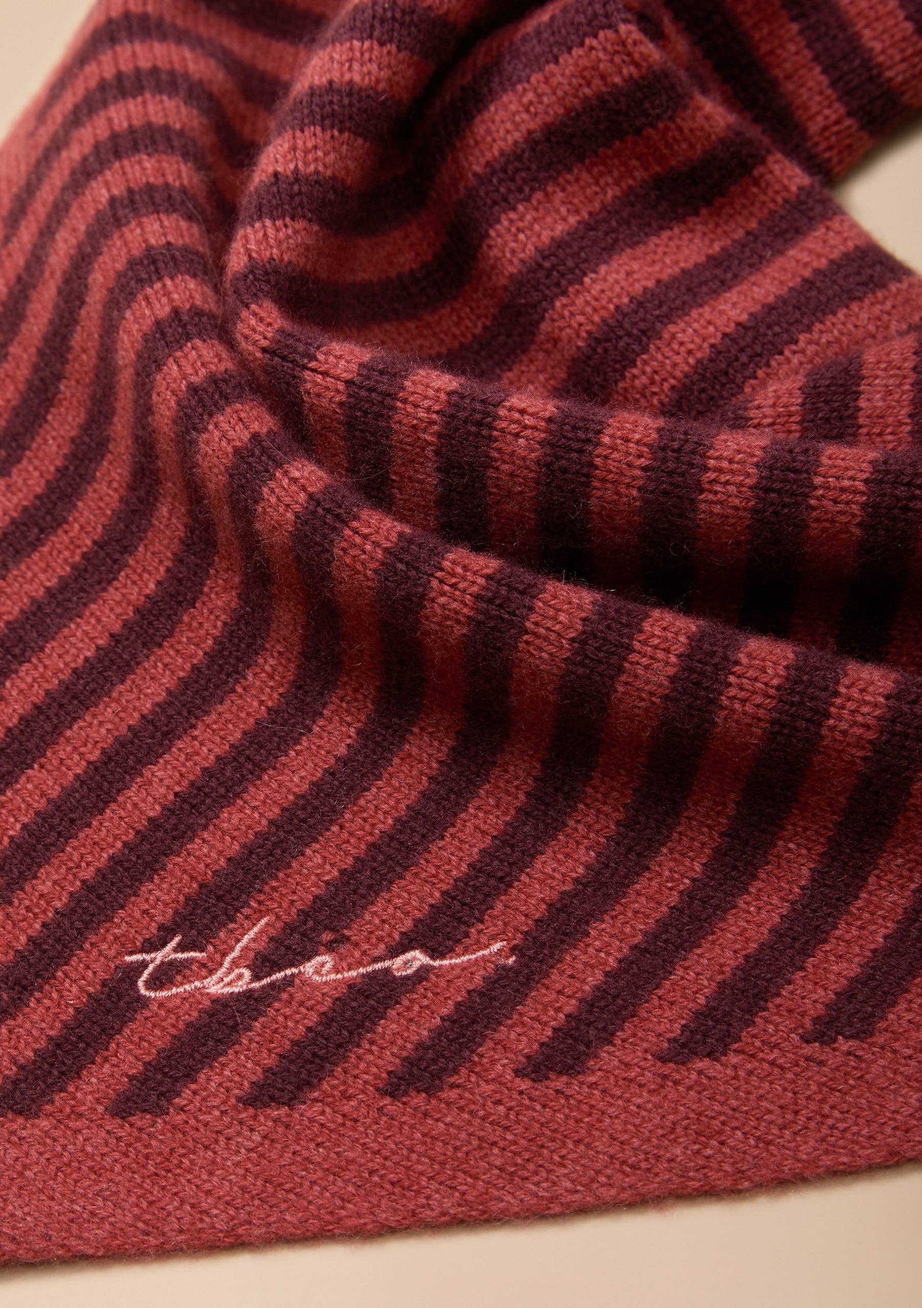 TBCo Merino Wool Triangle Scarf in Berry Stripe