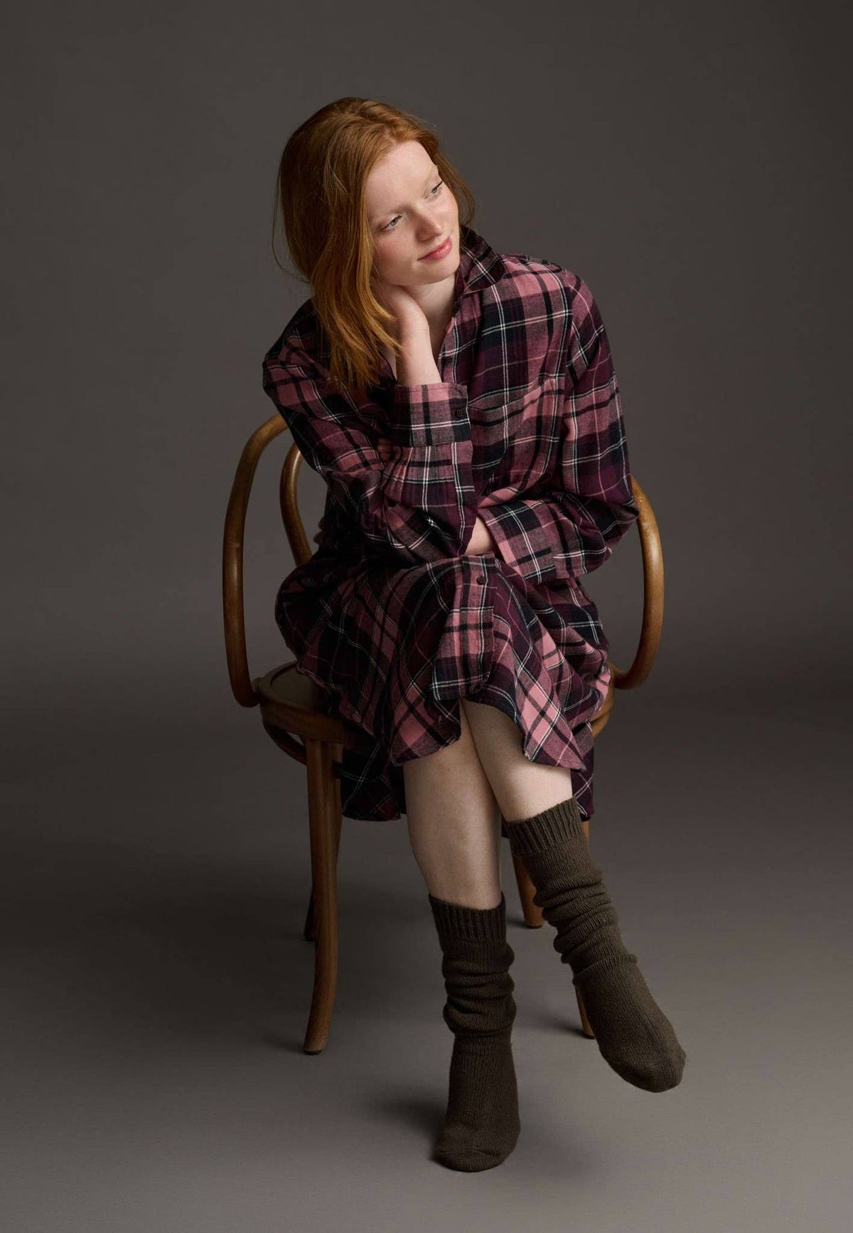 Reason shirtdress check: Burgundy / rose / XS