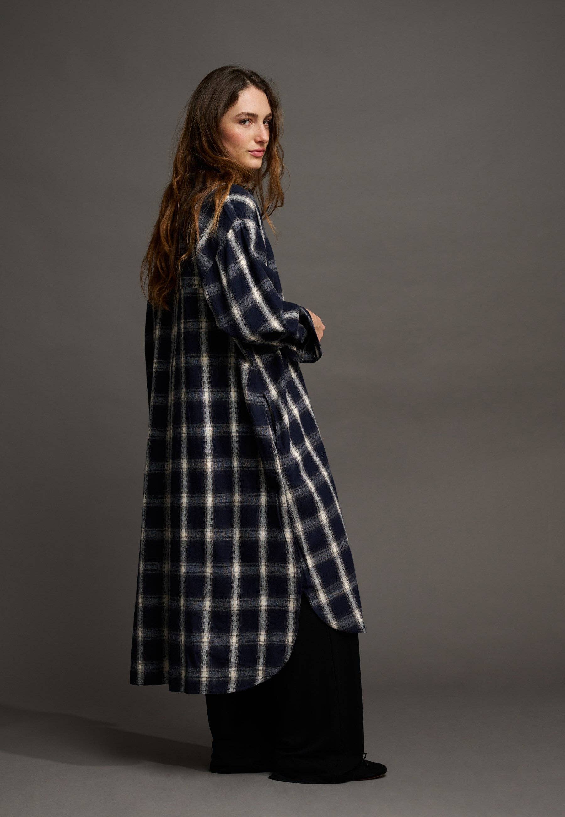 Floret shirtdress check: Dark navy / grey / ecru / XS