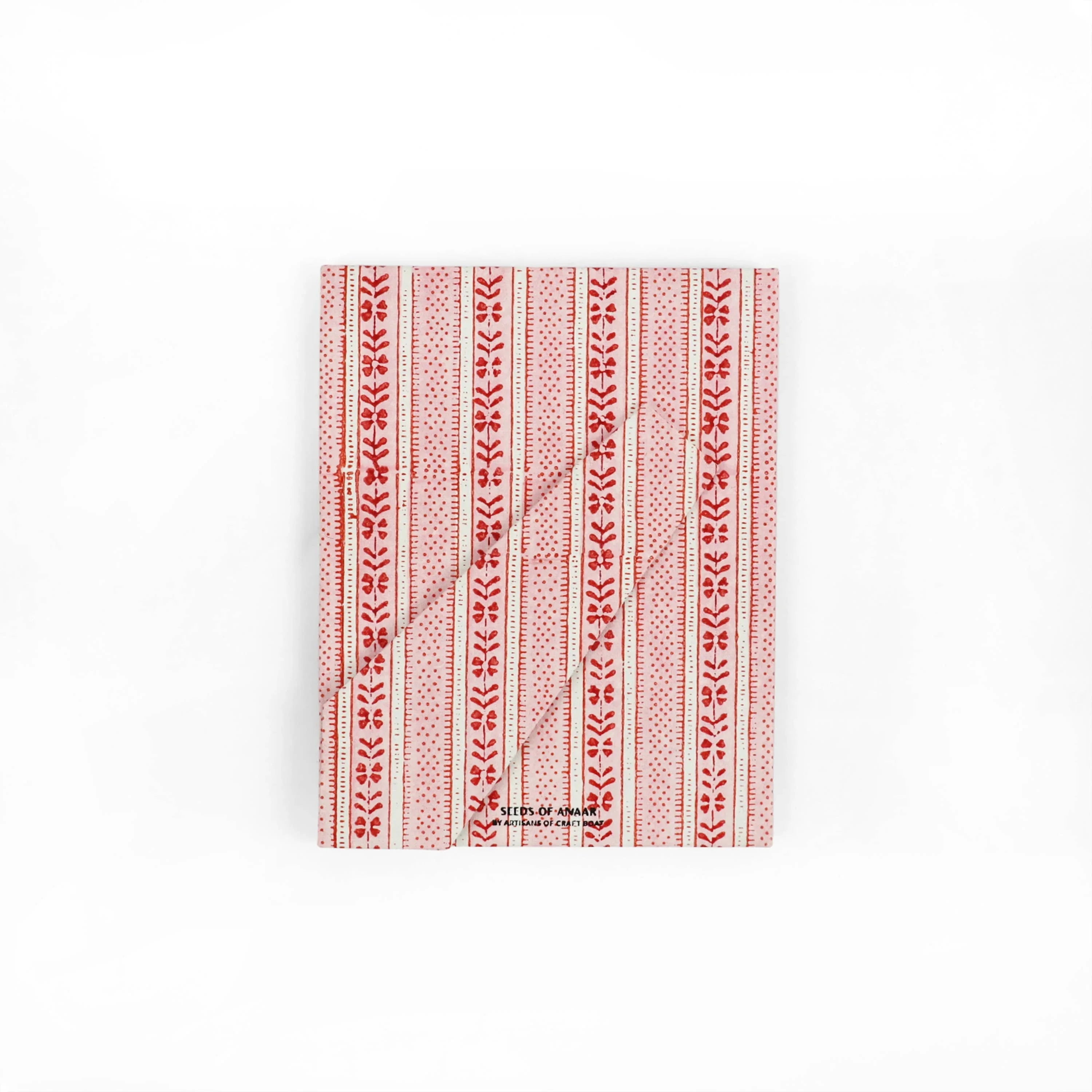 Seeds of Aware cotton fabric notebook with red and pink floral striped cover