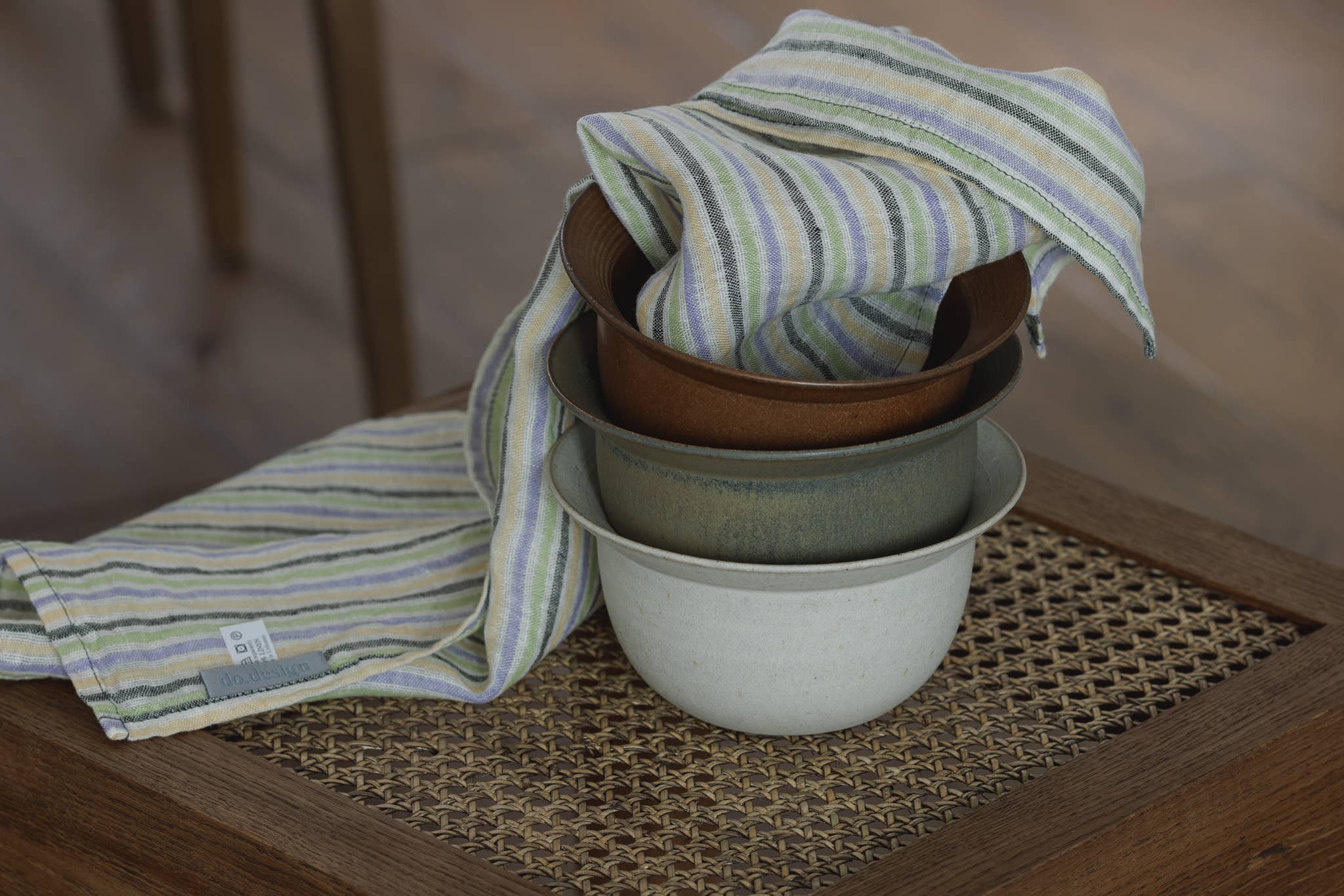 Linen Tea Towel / Lilac stripes La primavera by Dodesign