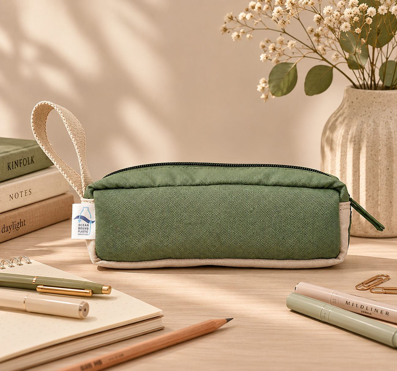 Pencil Case - Recycled Ocean Plastic - Sage Green
