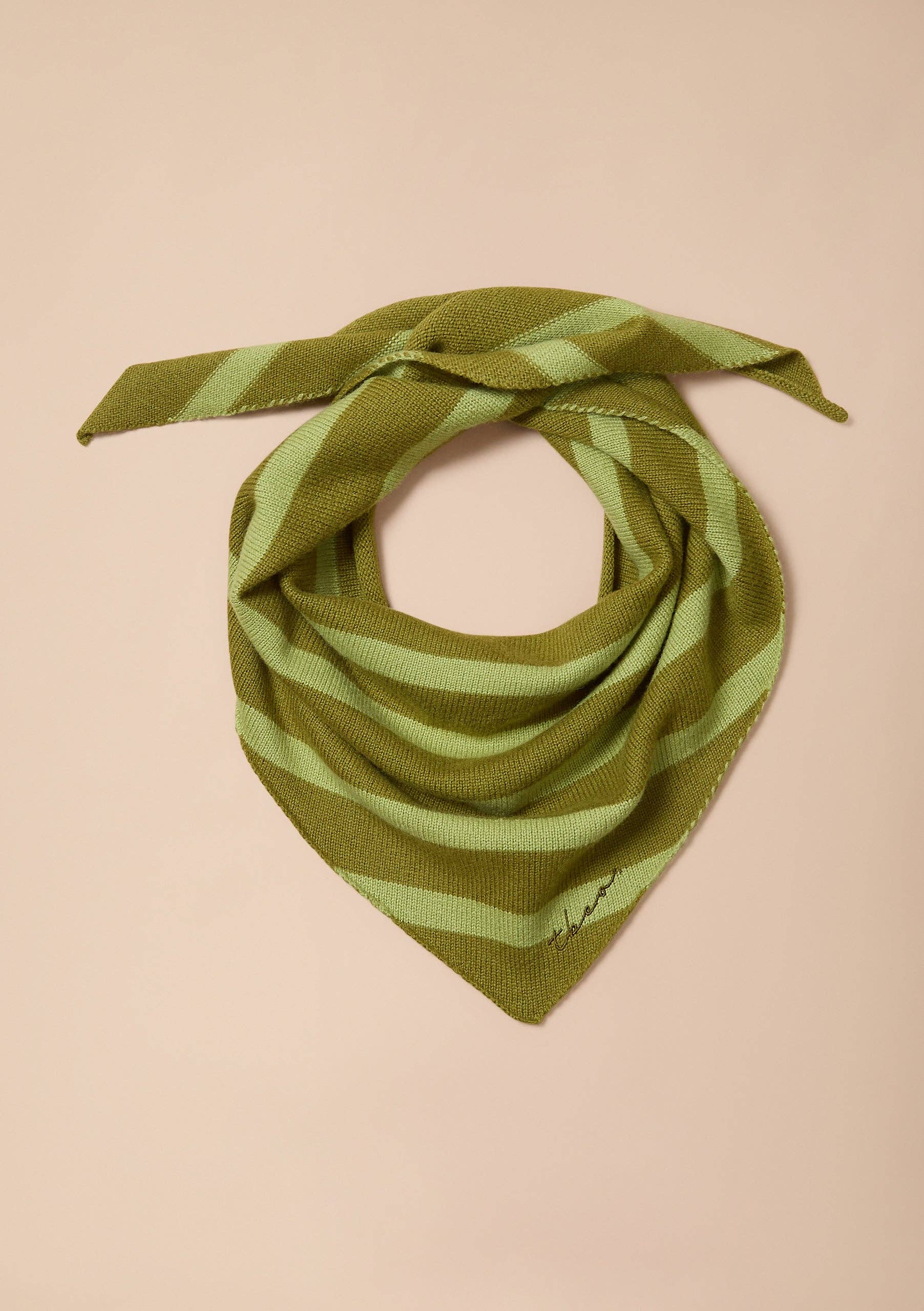 TBCo Merino Wool Triangle Scarf in Green Stripe