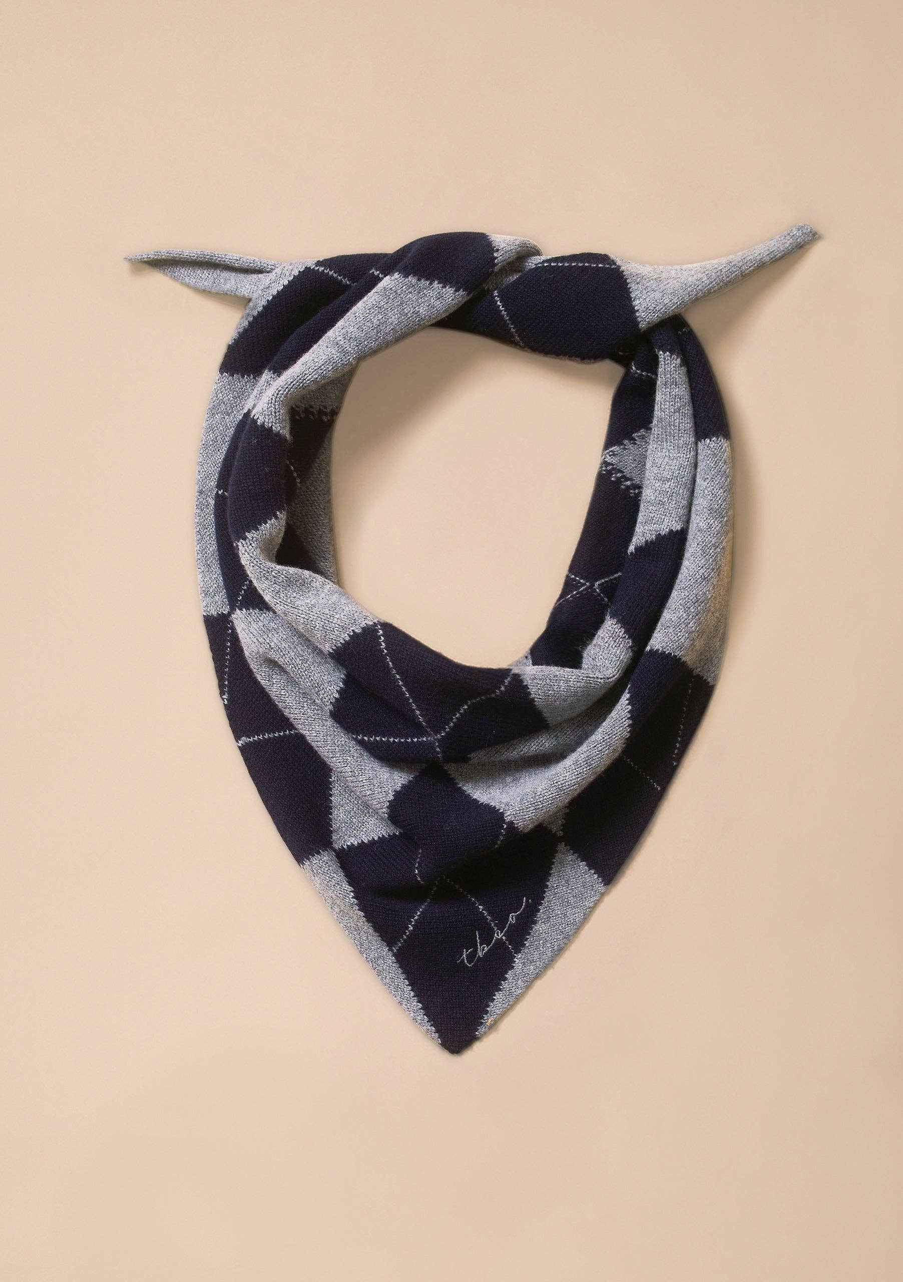 TBCo Merino Wool Triangle Scarf in Navy Argyle