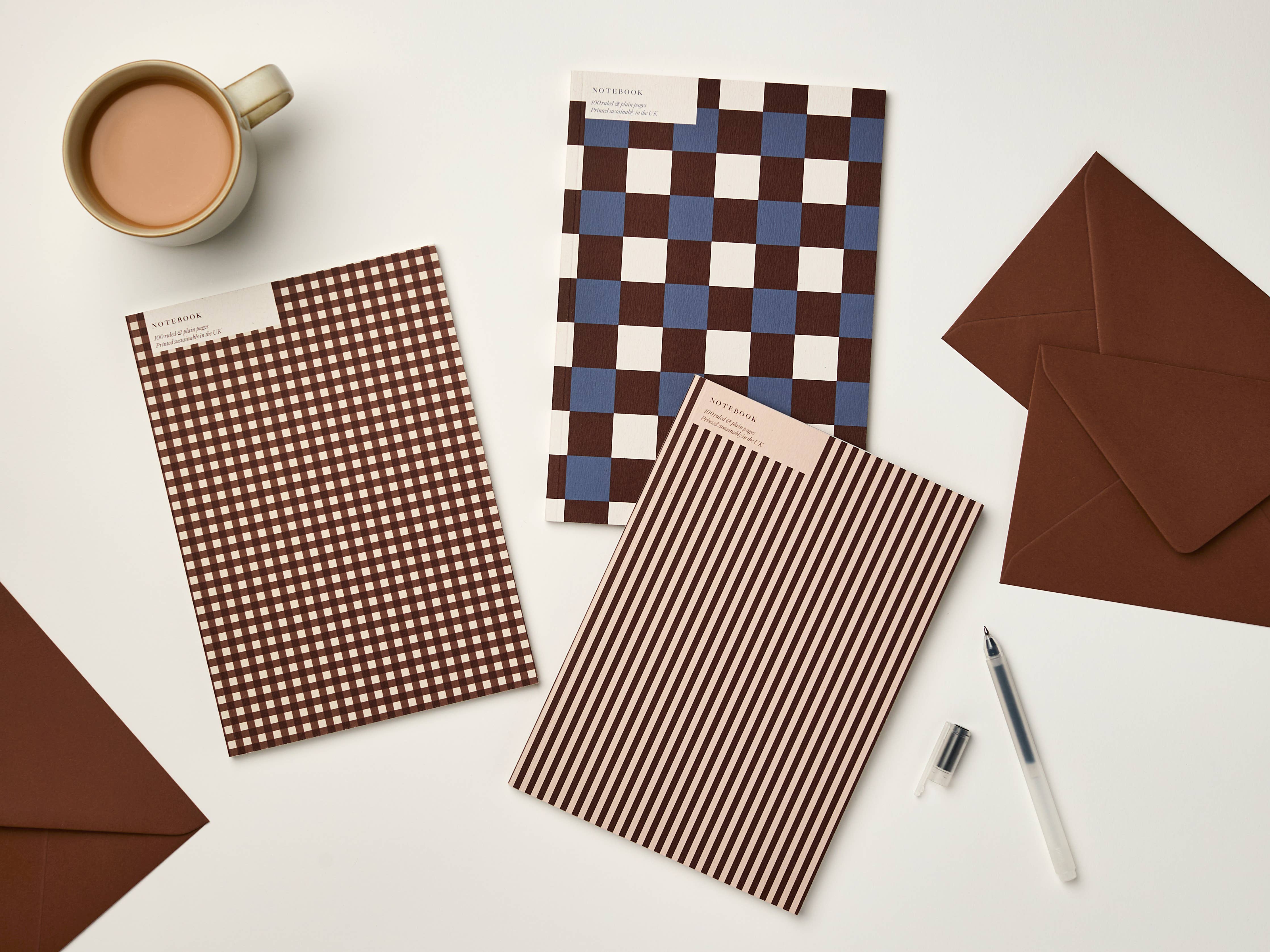 A5 Ruled + Plain Burgundy/Russet Stripe Notebook