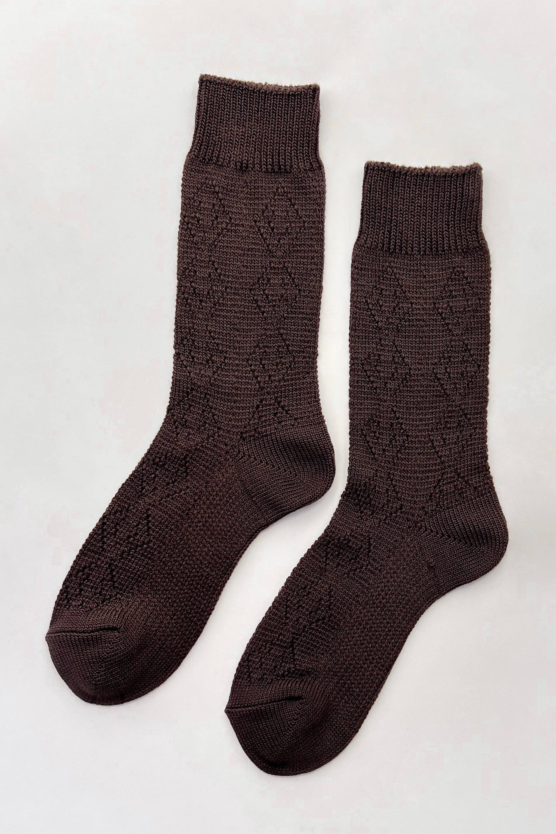 Modal Eyelet Socks (wholesale): Brown