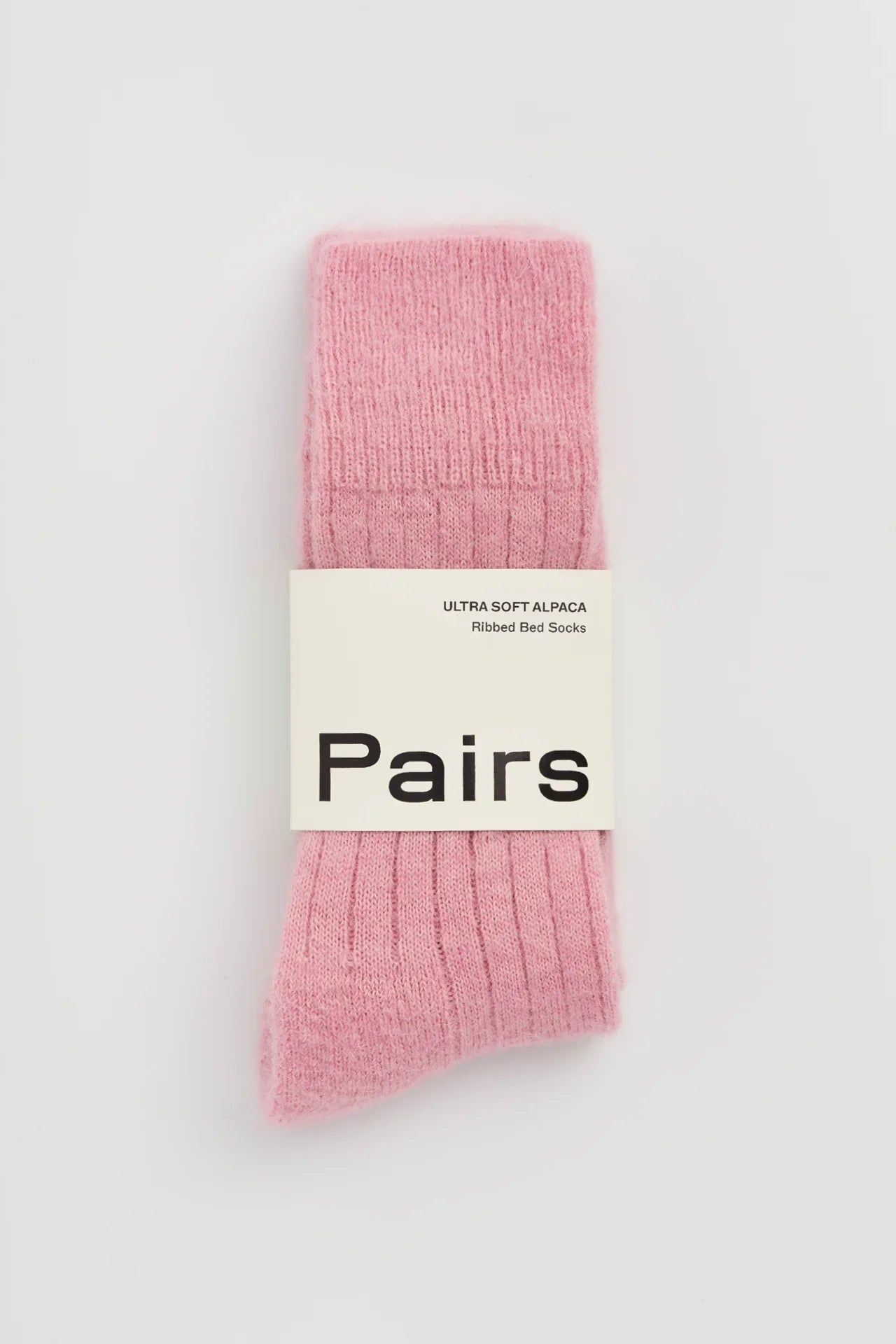 Pairs ultra soft alpaca ribbed bed socks in light pink, premium cozy loungewear