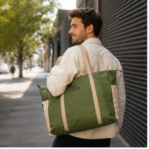 Large Zipped Shopper Bag - Recycled Ocean Plastic - Green