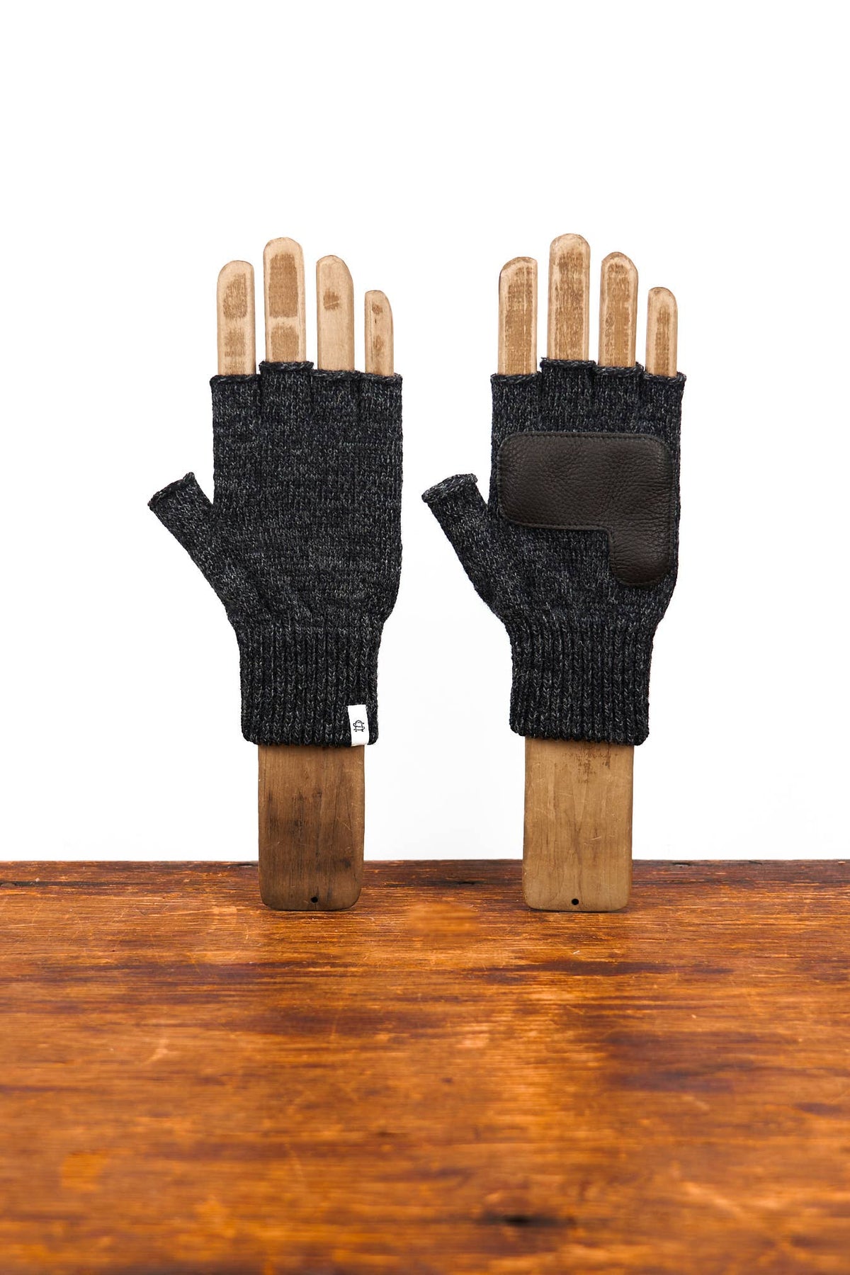 NEW Upcycled Wool Black Melange Fingerless Ragg Gloves: Black Deer / S/M