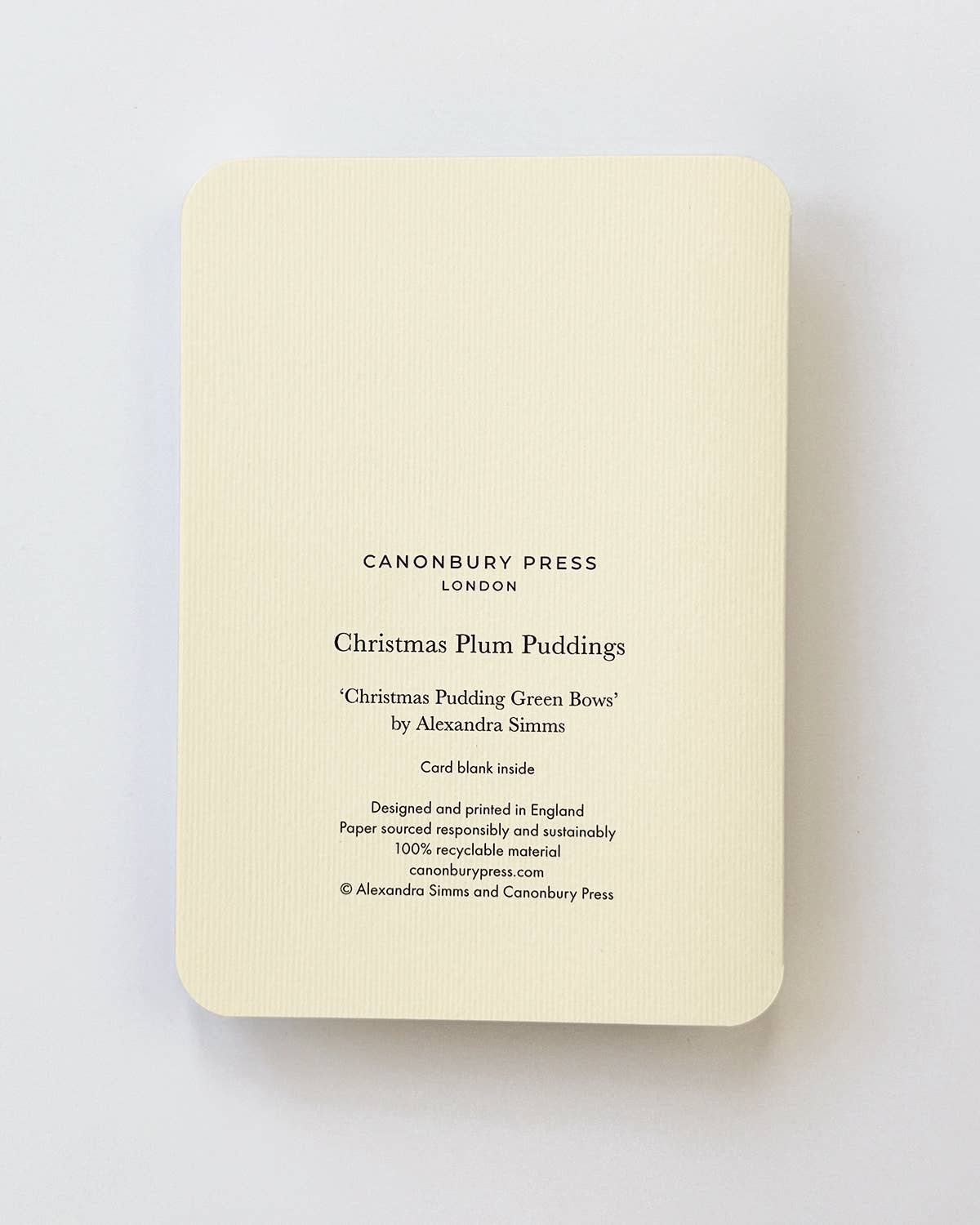 Christmas Plum Pudding Green Bows Greeting Card  by Canonbury Press